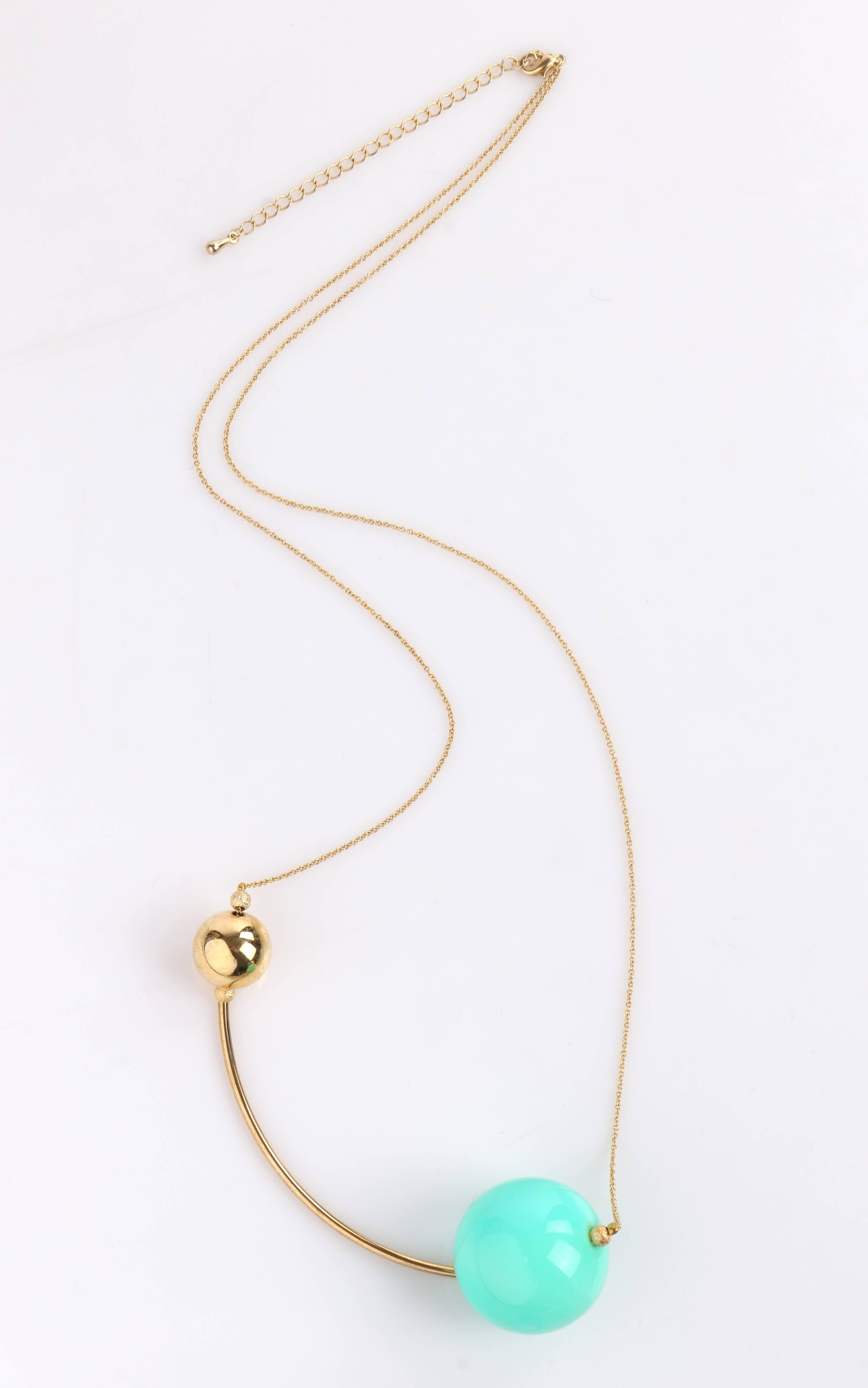 VERSACE c.1980's UGO CORREANI Gold & Teal Modernist Sphere Pendant Necklace NOS 2