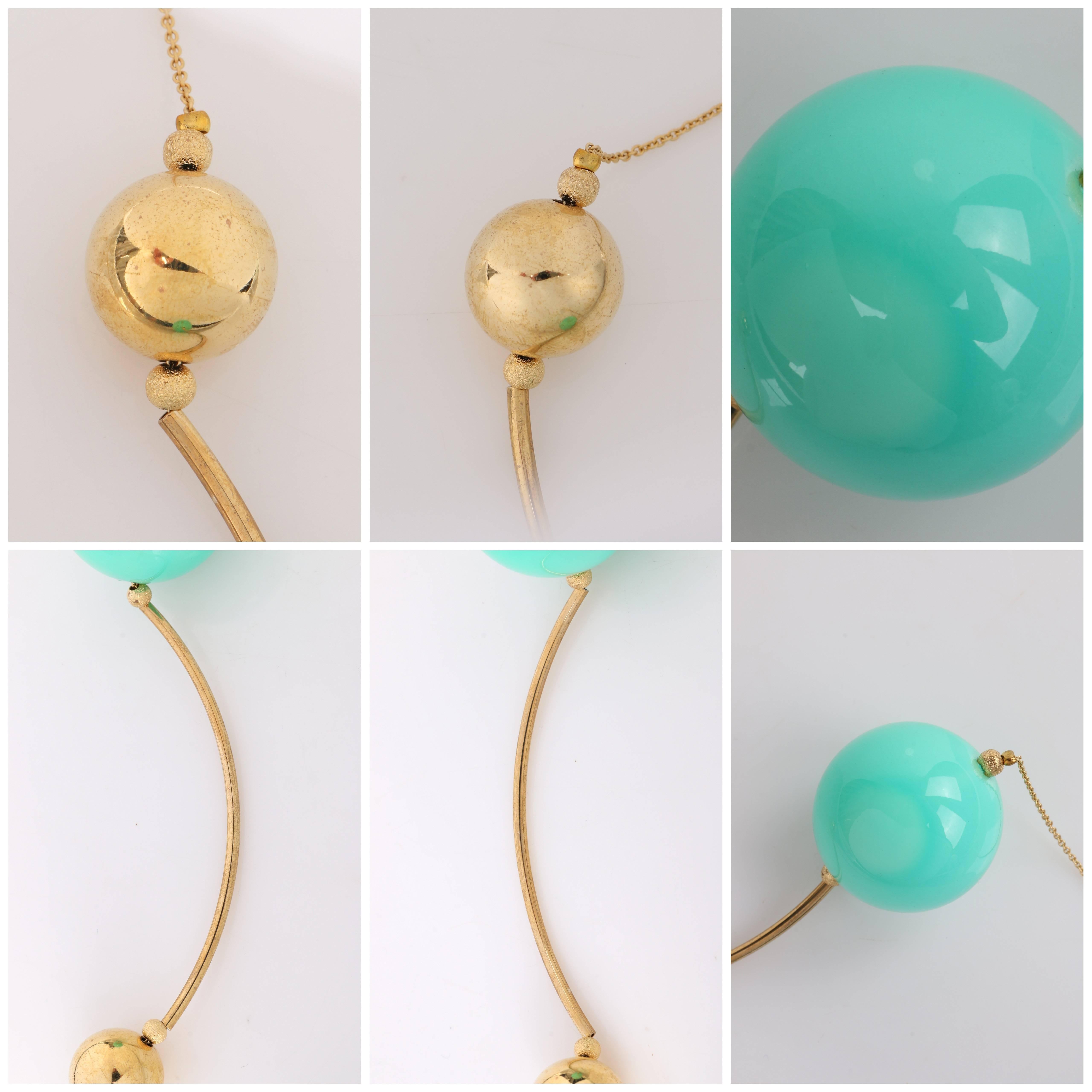 VERSACE c.1980's UGO CORREANI Gold & Teal Modernist Sphere Pendant Necklace NOS 5
