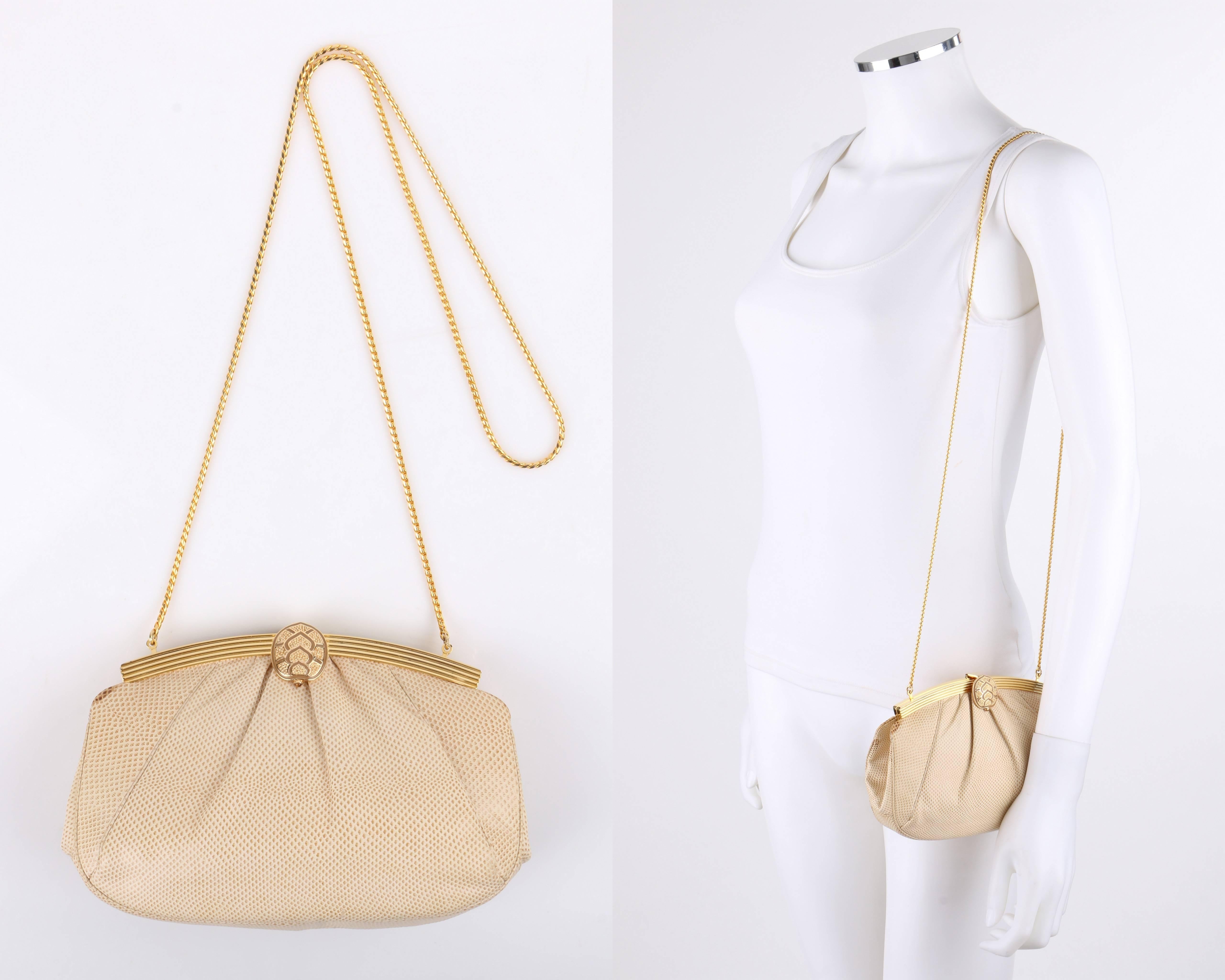 JUDITH LEIBER c.1980's Cream Snakeskin Leather Gold Frame Evening Bag Purse In Excellent Condition In Thiensville, WI