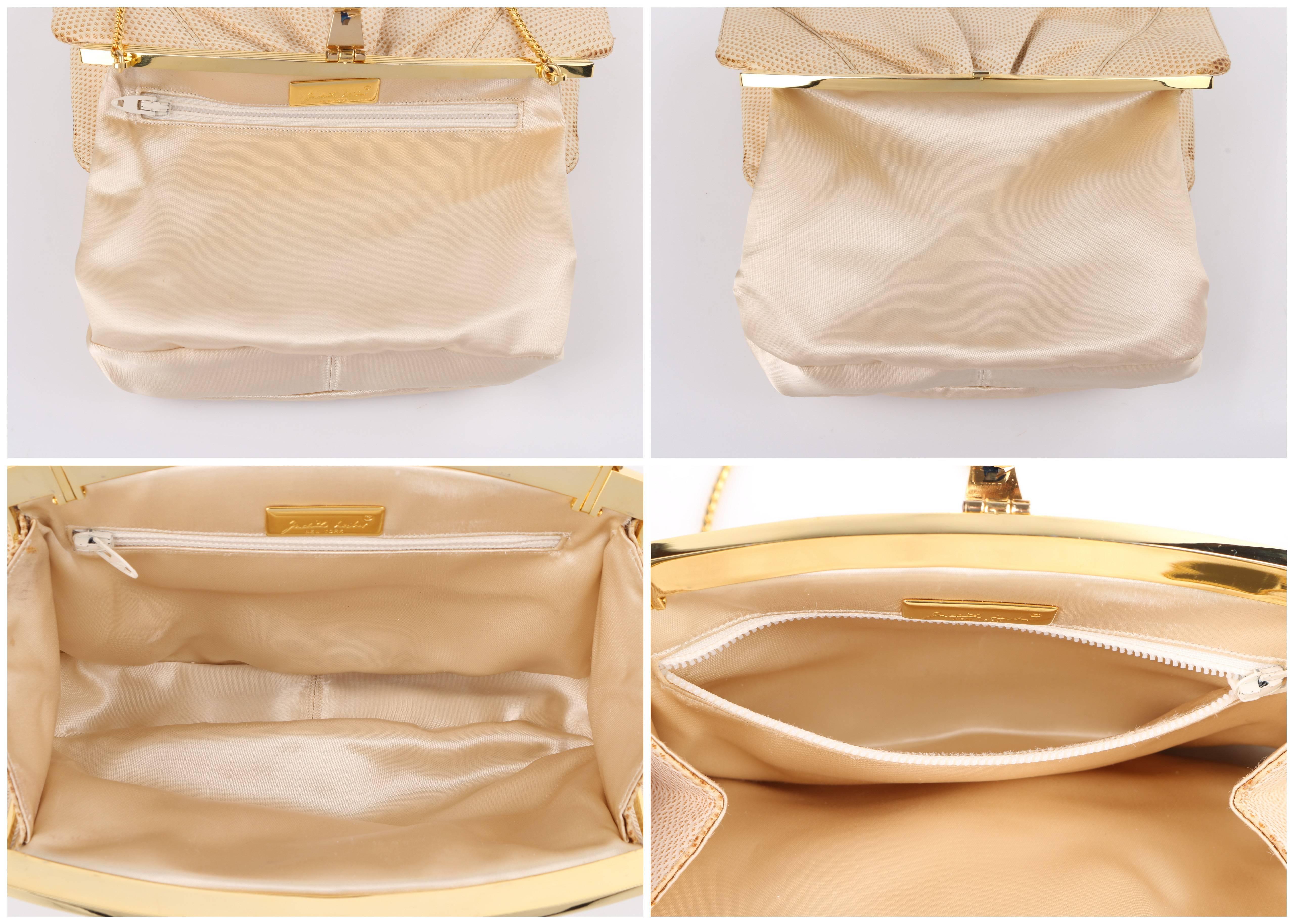 JUDITH LEIBER c.1980's Cream Snakeskin Leather Gold Frame Evening Bag Purse 2