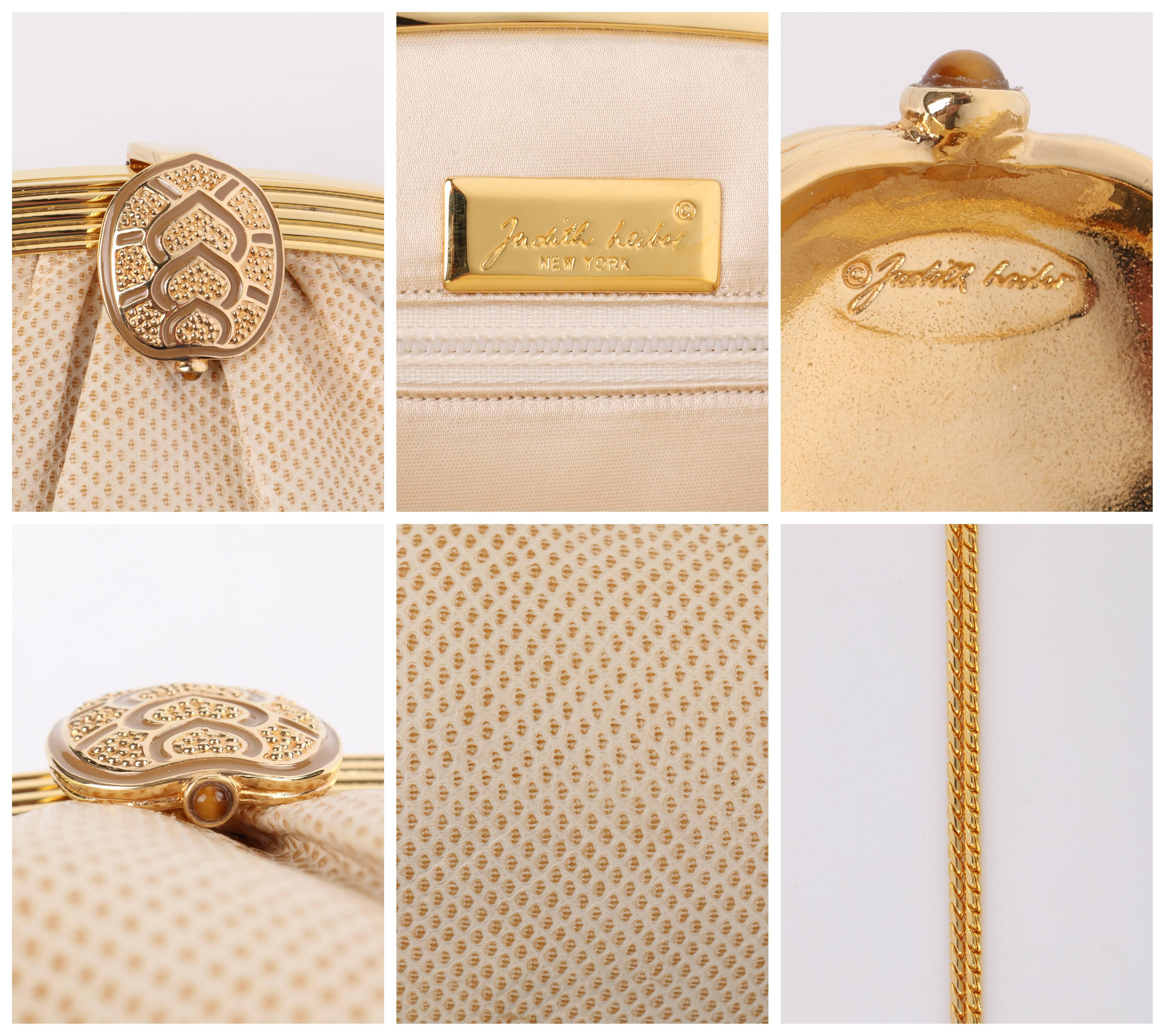 JUDITH LEIBER c.1980's Cream Snakeskin Leather Gold Frame Evening Bag Purse 4