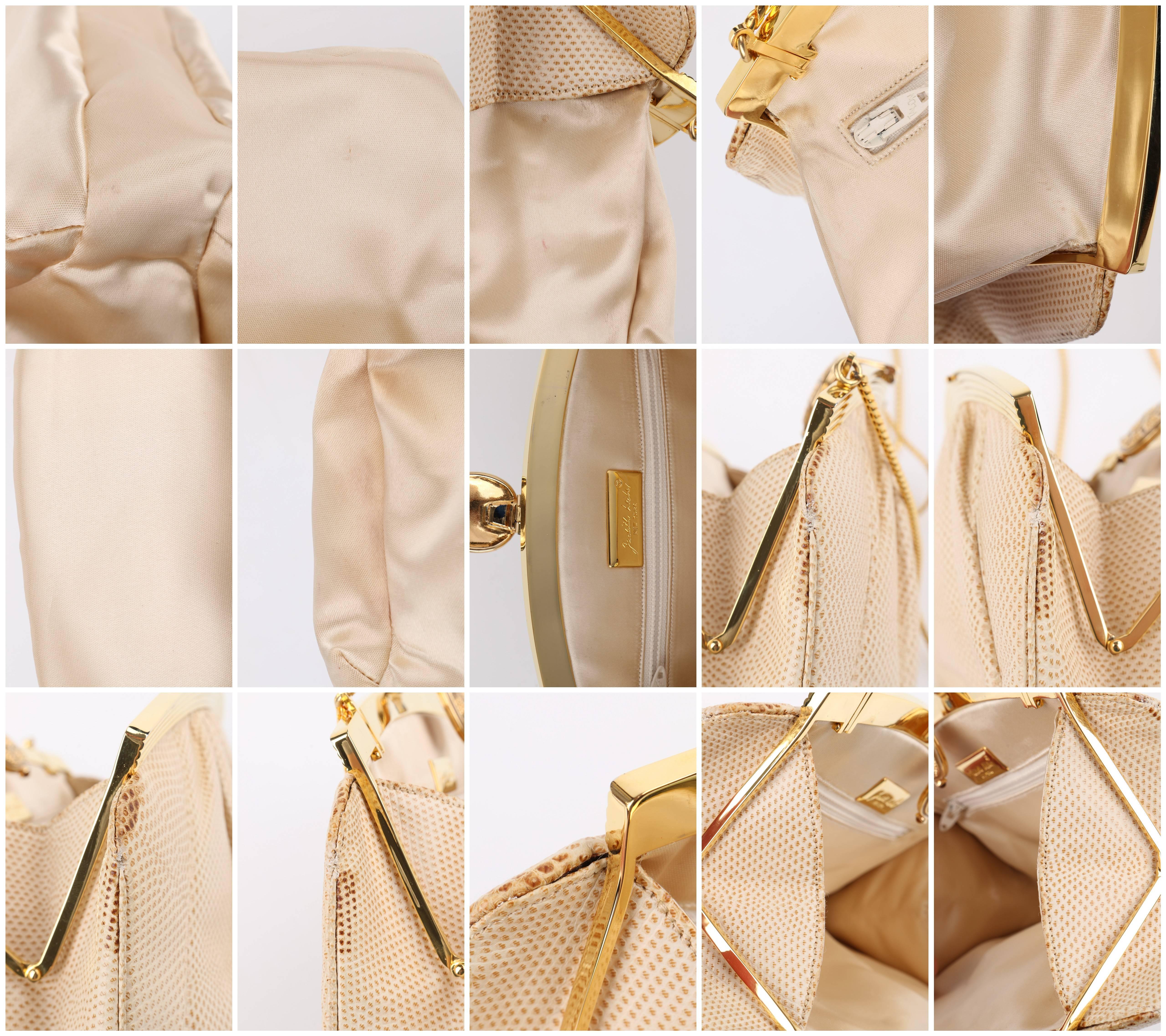 JUDITH LEIBER c.1980's Cream Snakeskin Leather Gold Frame Evening Bag Purse 5