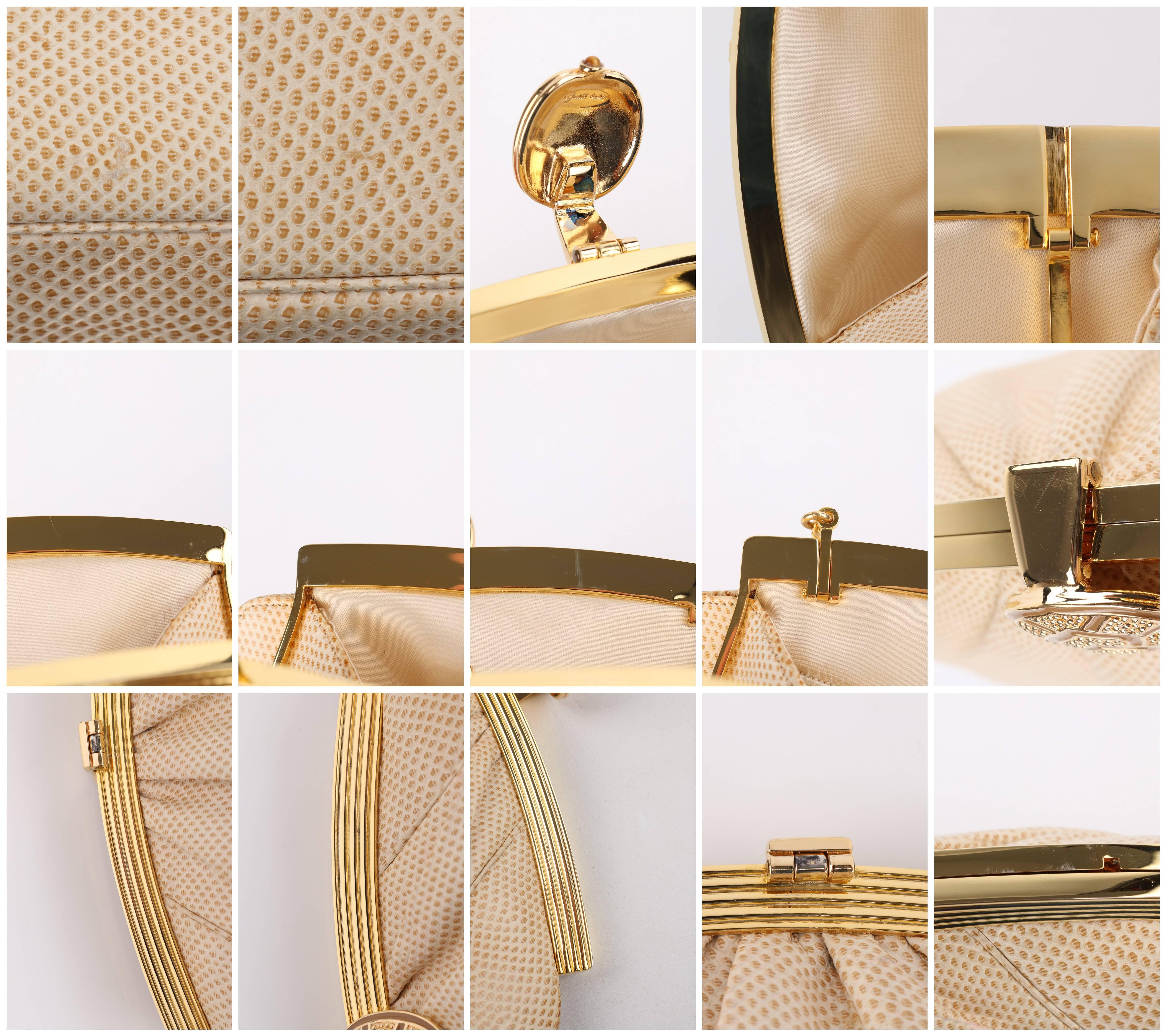 JUDITH LEIBER c.1980's Cream Snakeskin Leather Gold Frame Evening Bag Purse 6