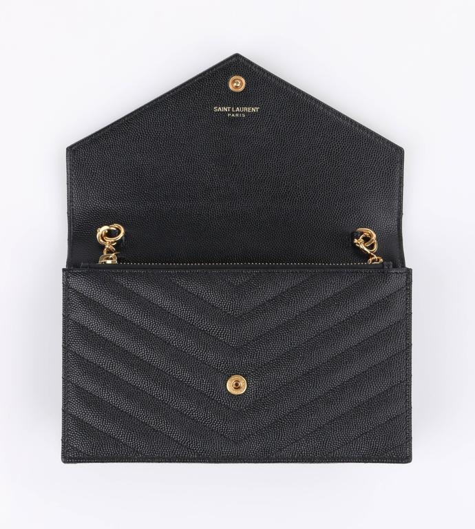 SAINT LAURENT A/W 2015 YSL Black "Monogram Envelope Chain Wallet" Clutch Purse For Sale at 1stdibs