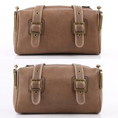 COACH c.1960's BONNIE CASHIN Taupe Brown Leather Double Kiss Lock Satchel Purse