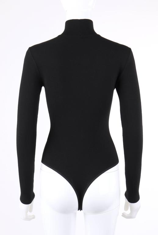 ALAIA Paris Black Wool Blend Knit Long Sleeve Mock Neck Bodysuit 36 For ...