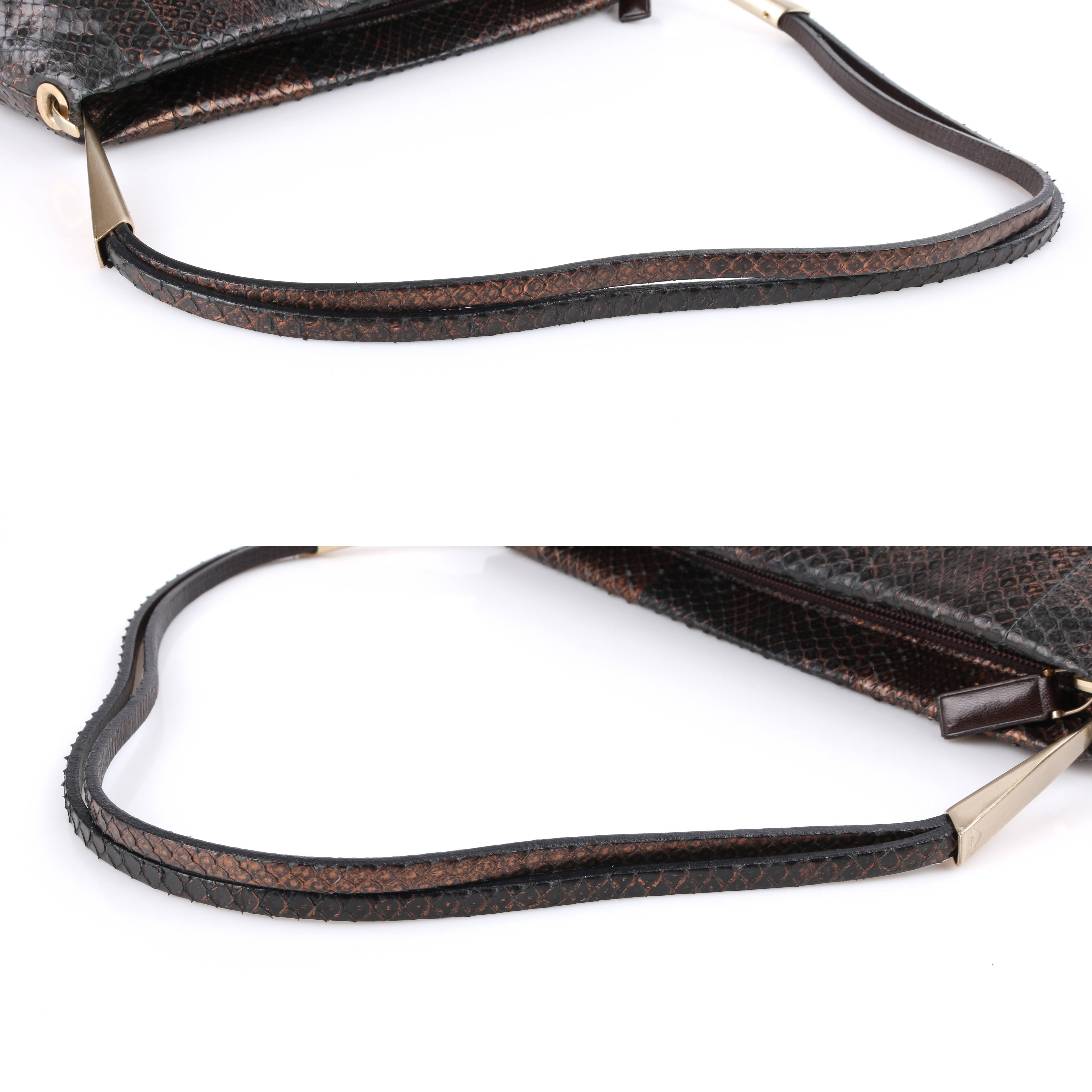 BOTTEGA VENETA Bronze Metallic Snakeskin Leather Baguette Shoulder Bag Purse In New Condition In Thiensville, WI