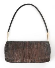 BOTTEGA VENETA Bronze Metallic Snakeskin Leather Baguette Shoulder Bag Purse