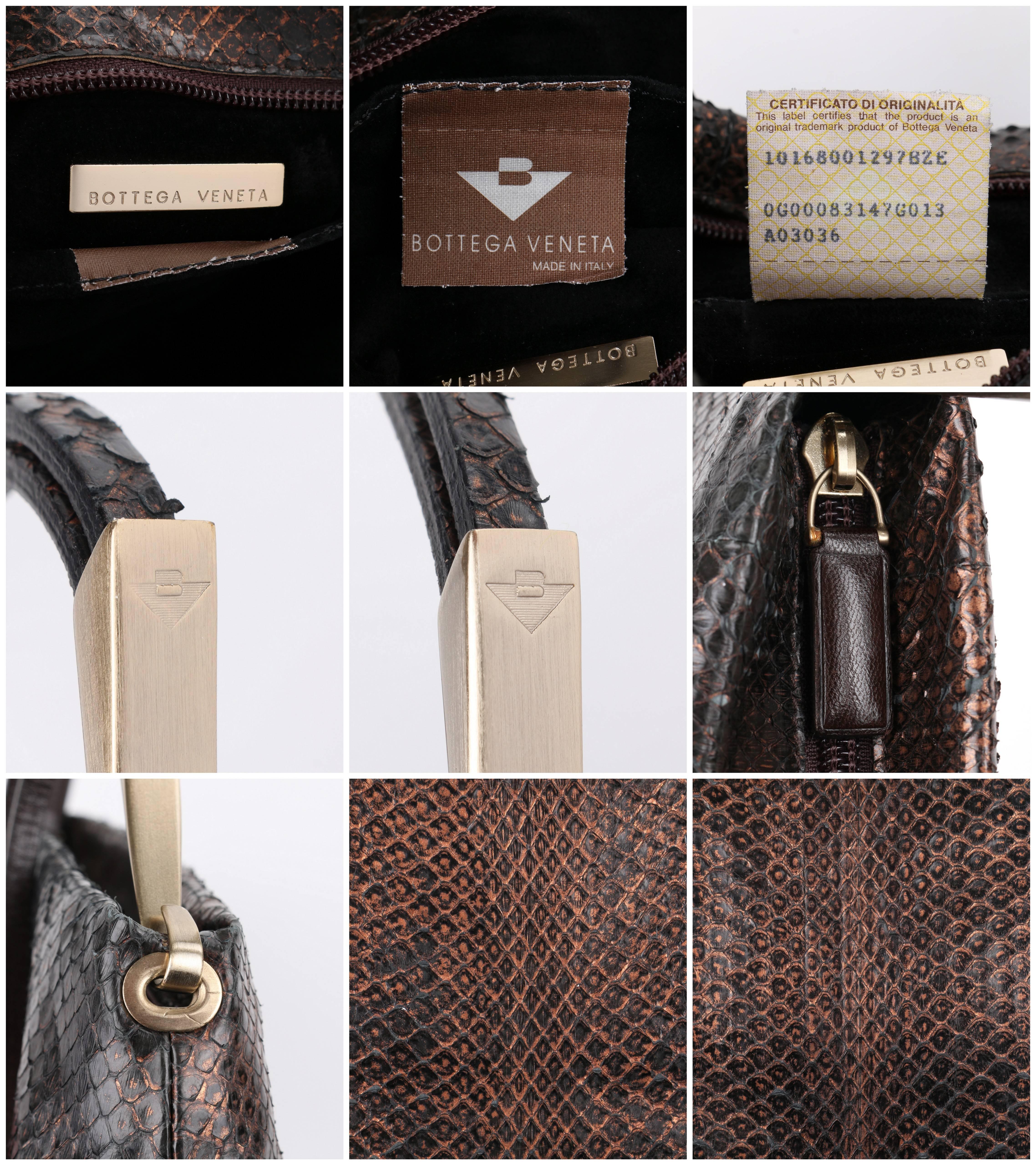 Women's BOTTEGA VENETA Bronze Metallic Snakeskin Leather Baguette Shoulder Bag Purse