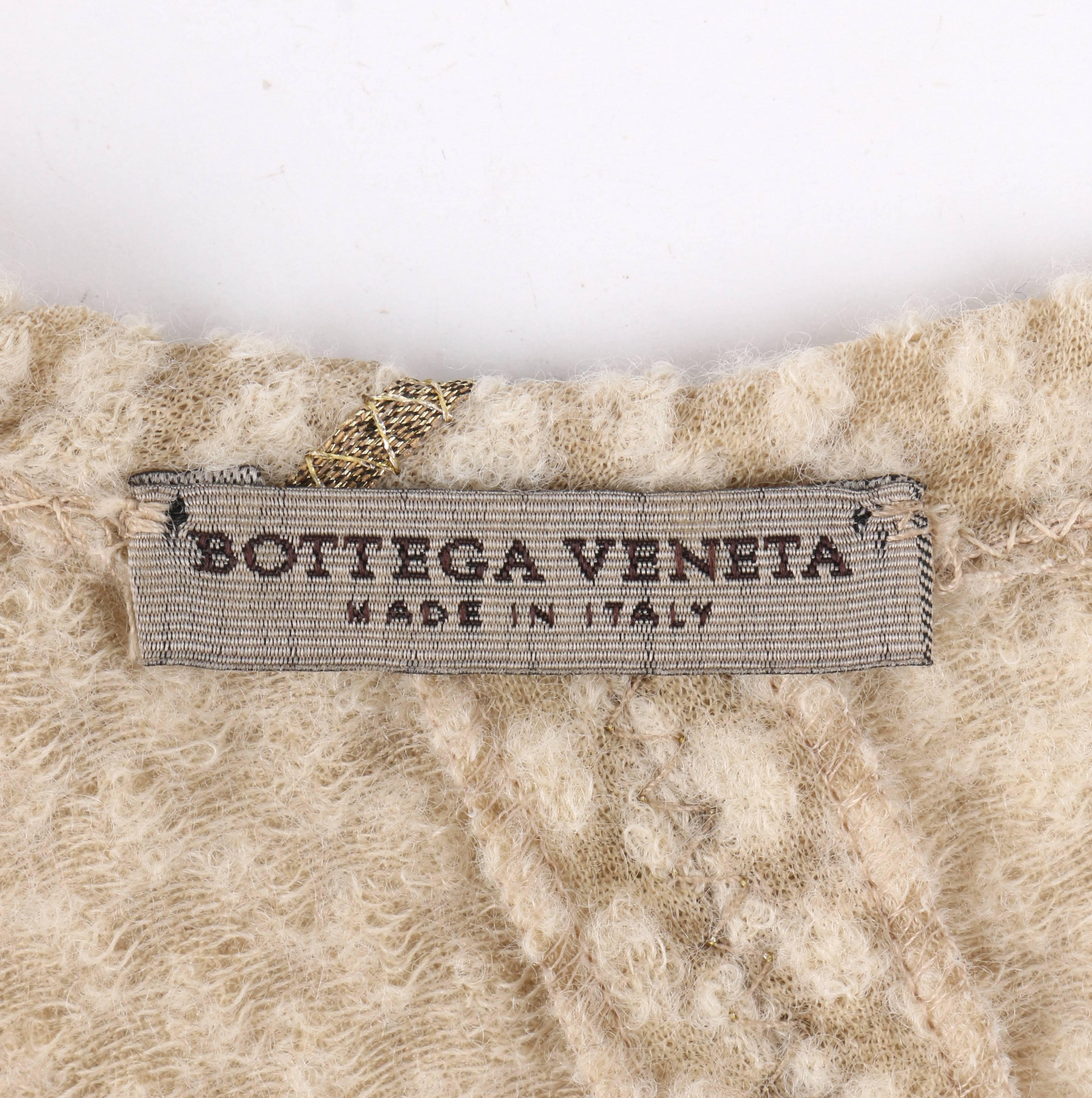 BOTTEGA VENETA A/W 2011 Biege Textured Wool Gold Piped Panel Cocktail Dress For Sale 3