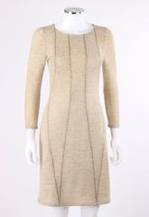 BOTTEGA VENETA A/W 2011 Biege Textured Wool Gold Piped Panel Cocktail Dress