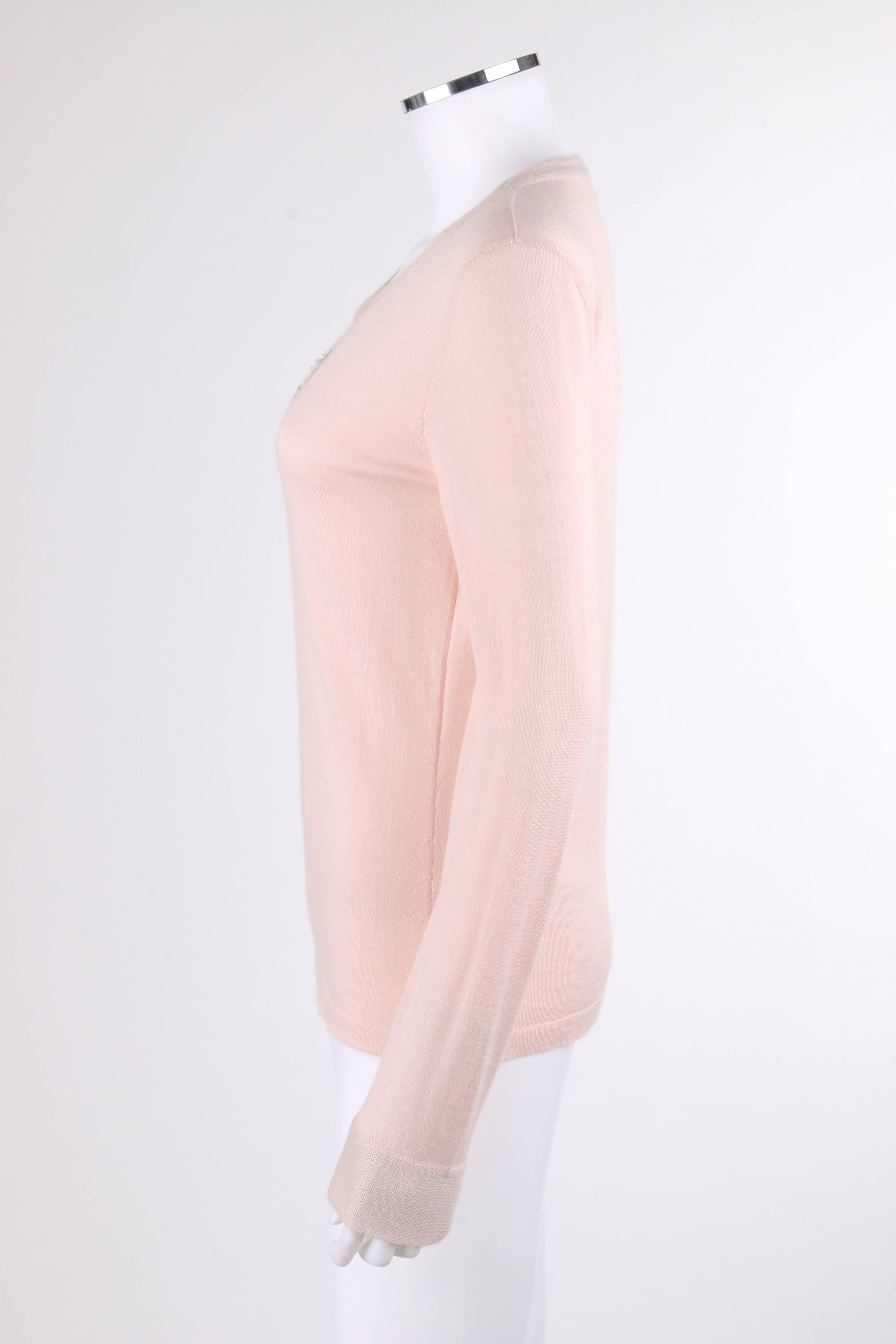 White CHANEL Resort 2011 Light Pink Cashmere Silk Camellia Flower Applique Sweater Top