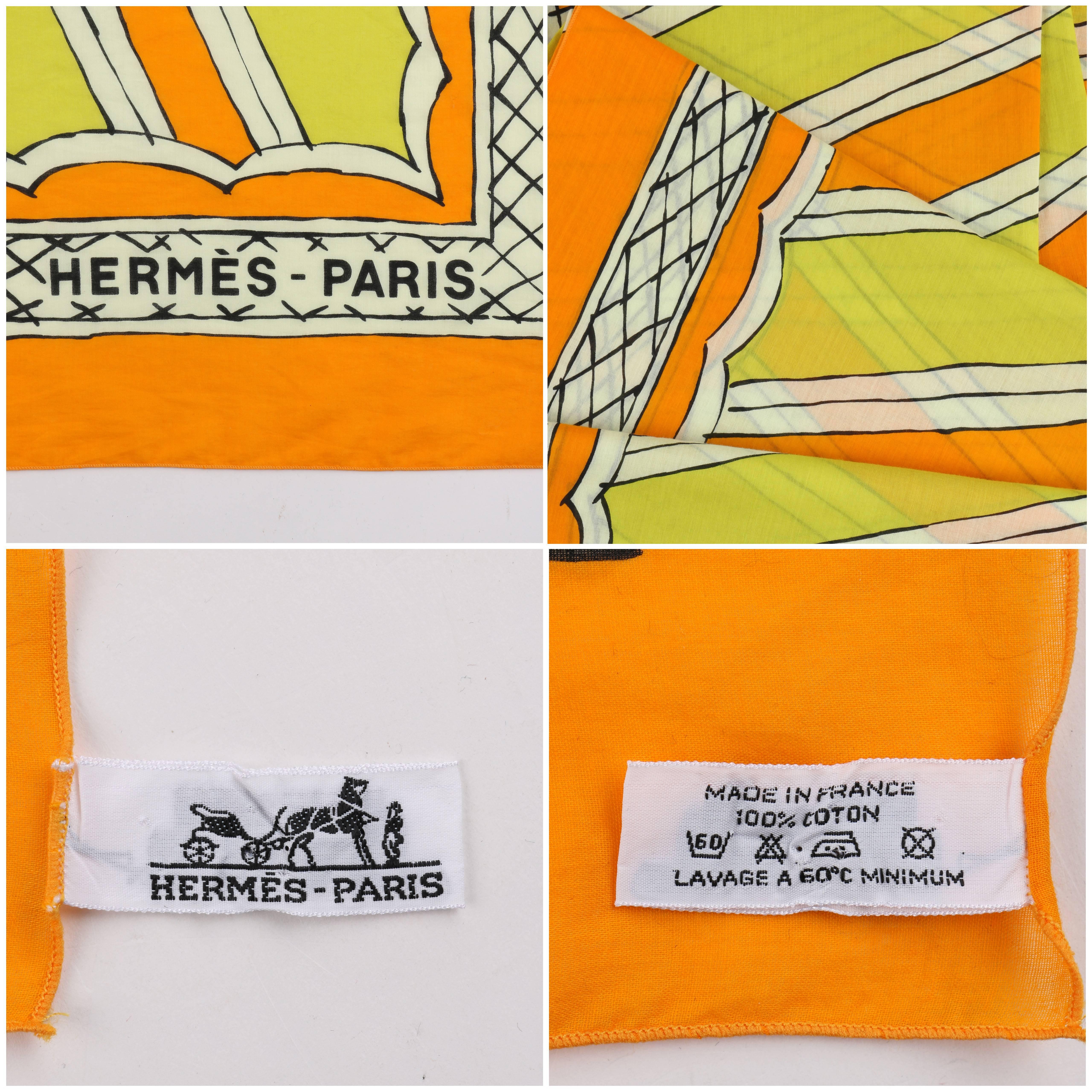 Women's HERMES Giant Orange & Yellow Diagonal Striped Cotton Sarong Scarf Wrap Throw For Sale