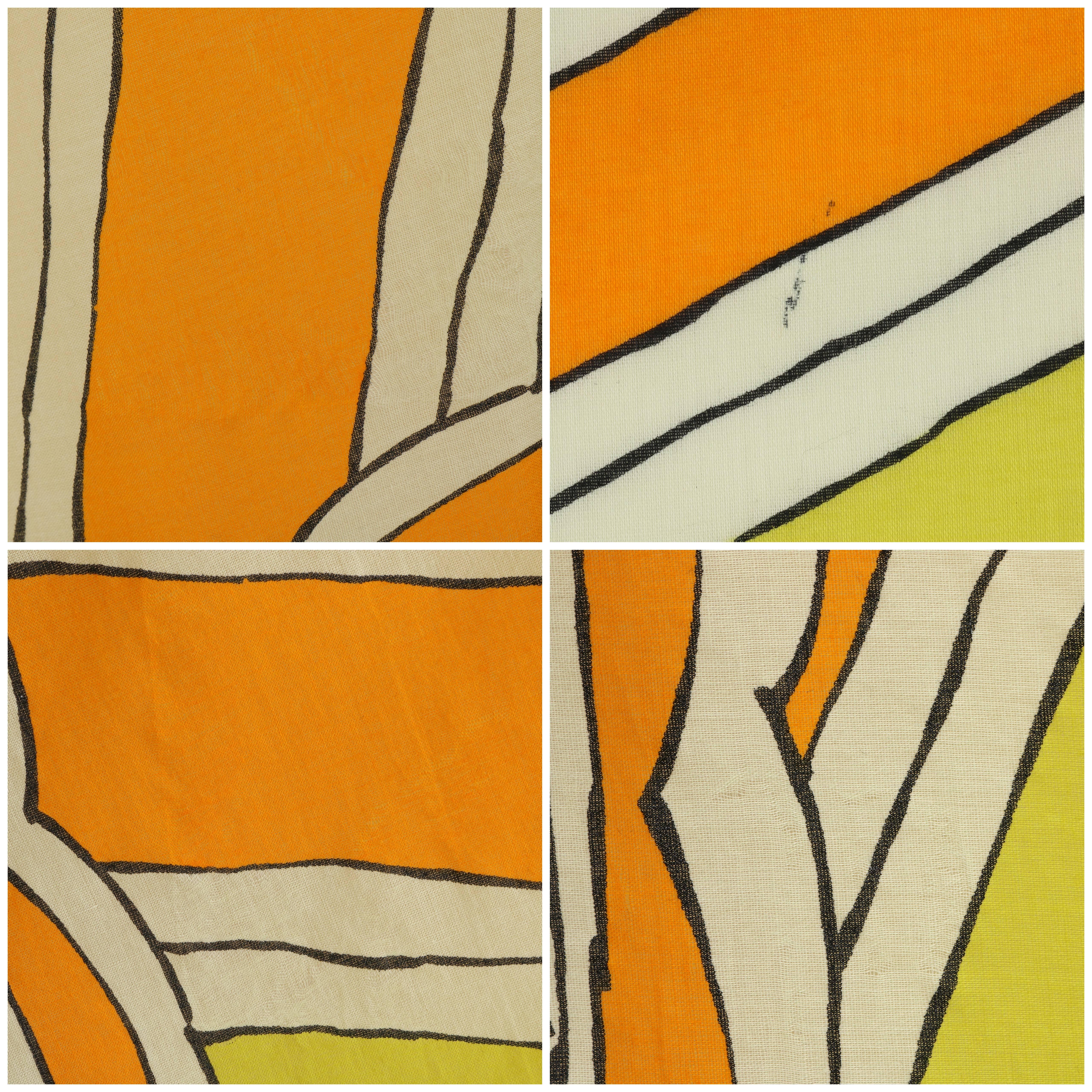 HERMES Giant Orange & Yellow Diagonal Striped Cotton Sarong Scarf Wrap Throw 3