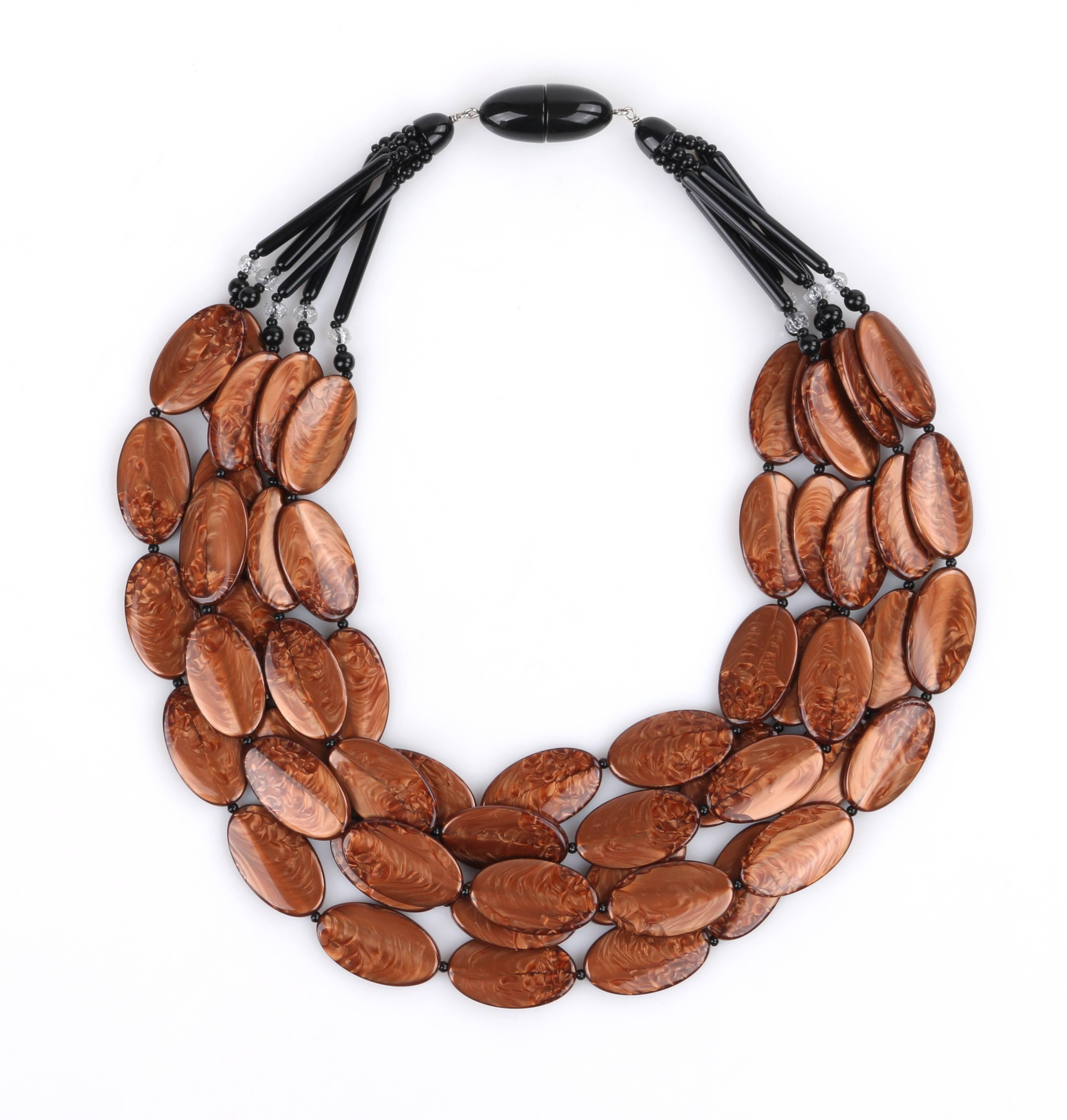 ANGELA CAPUTI Giuggui Copper Resin Oval Beaded Multi-Strand Statement Necklace In Excellent Condition In Thiensville, WI