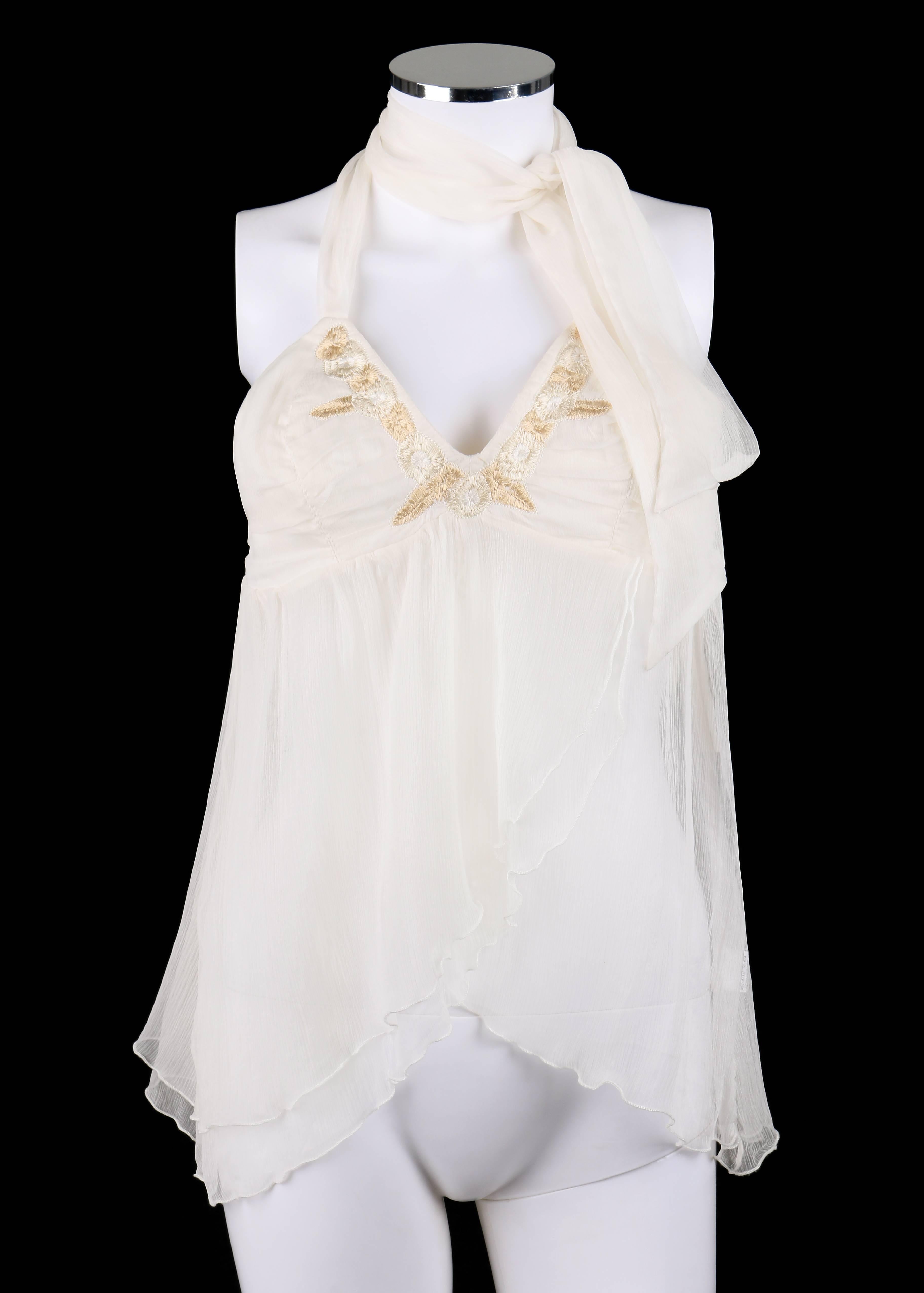 Alexander McQueen Printemps/Été 1996, top licou en mousseline de soie plissée semi-transparente blanche ; neuf avec étiquettes. De la collection 