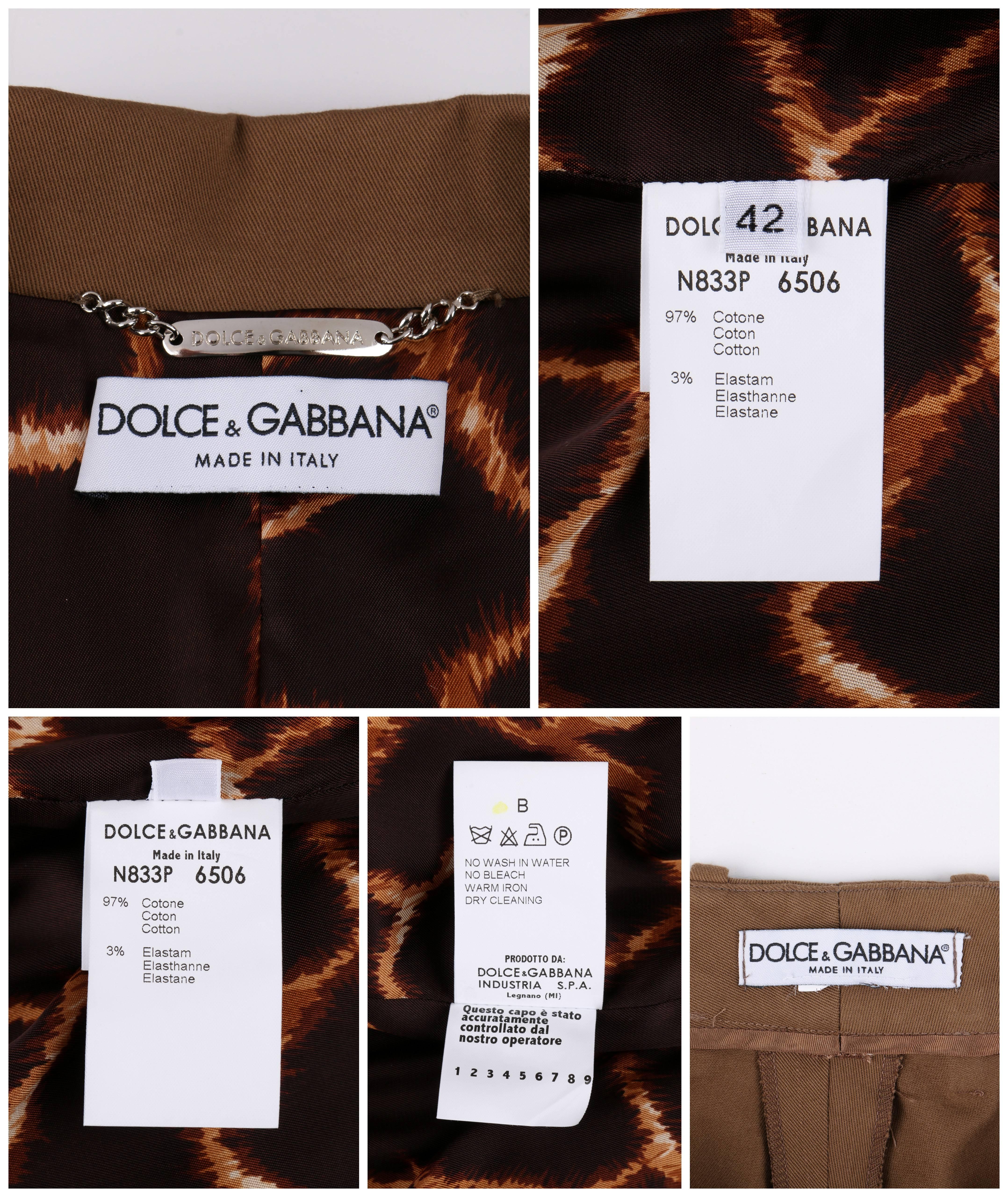 DOLCE & GABBANA Resort 2008 2 Piece Brown Cotton Blazer Cropped Pant Suit Set 5