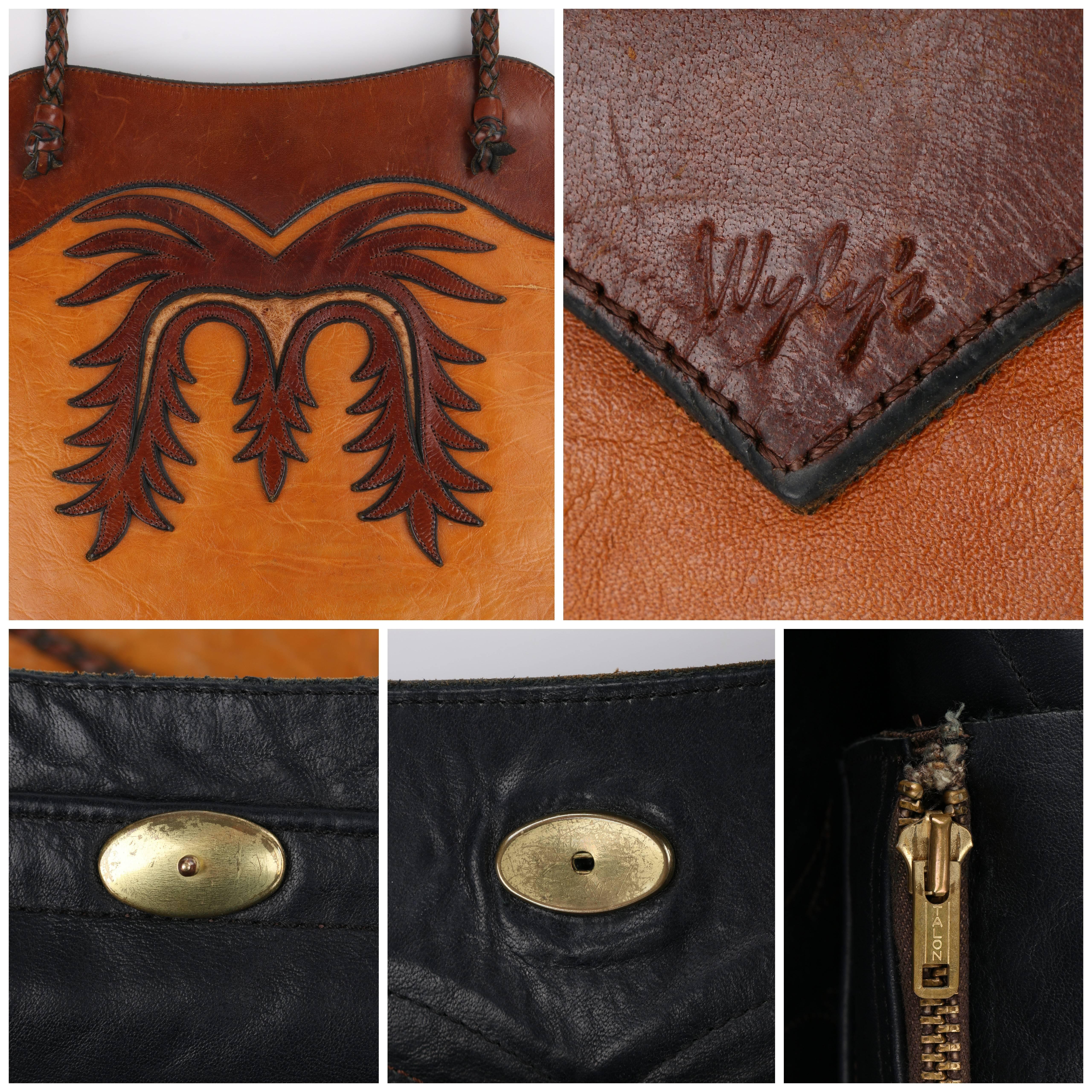 Women's WYLY'S c.1970's Leather & Ostrich Handcrafted Southwestern Shoulder Bag Purse