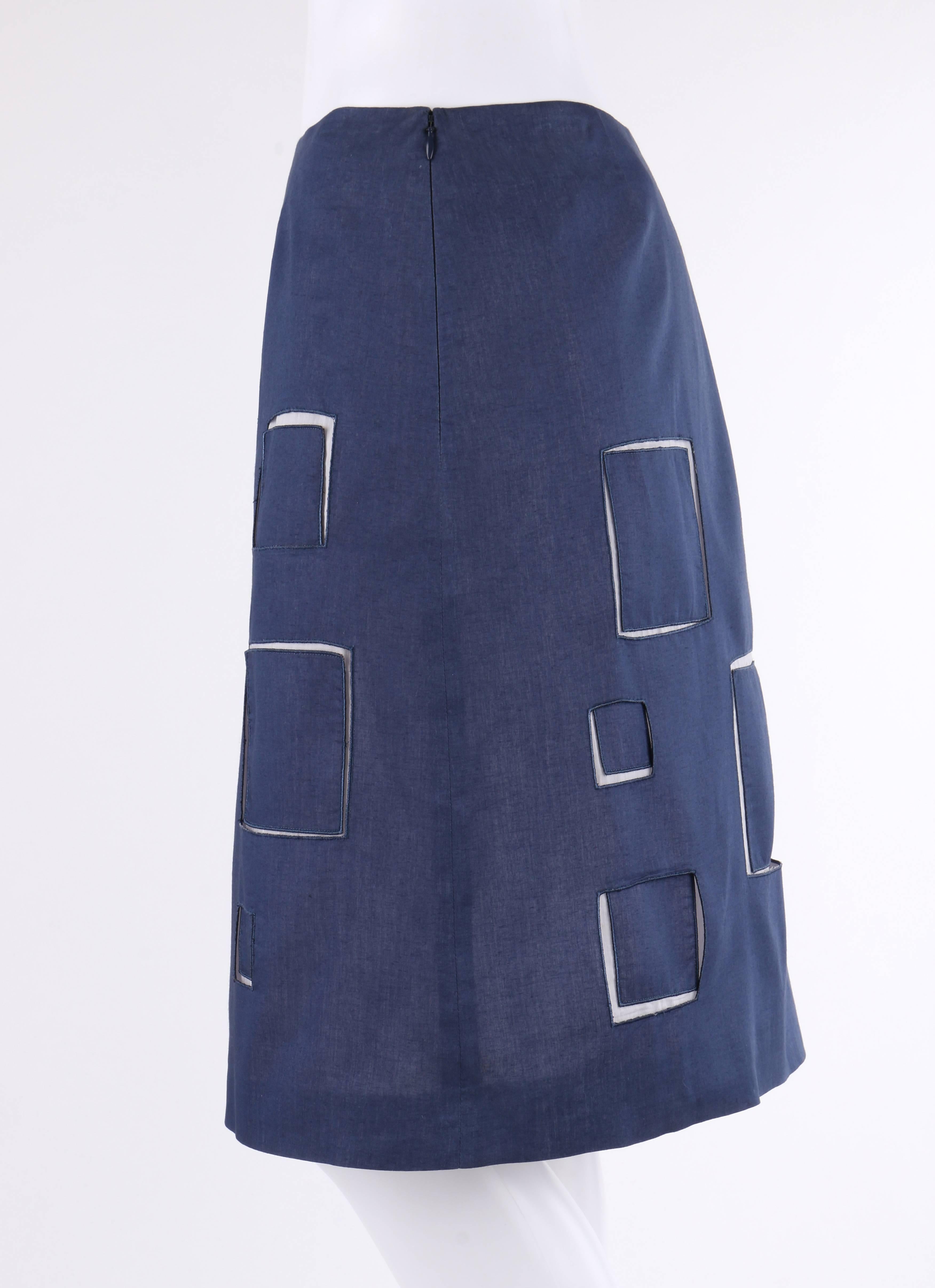 GIVENCHY Couture A/W 1998 ALEXANDER McQUEEN Blue Cotton Square Cut Work Skirt 1