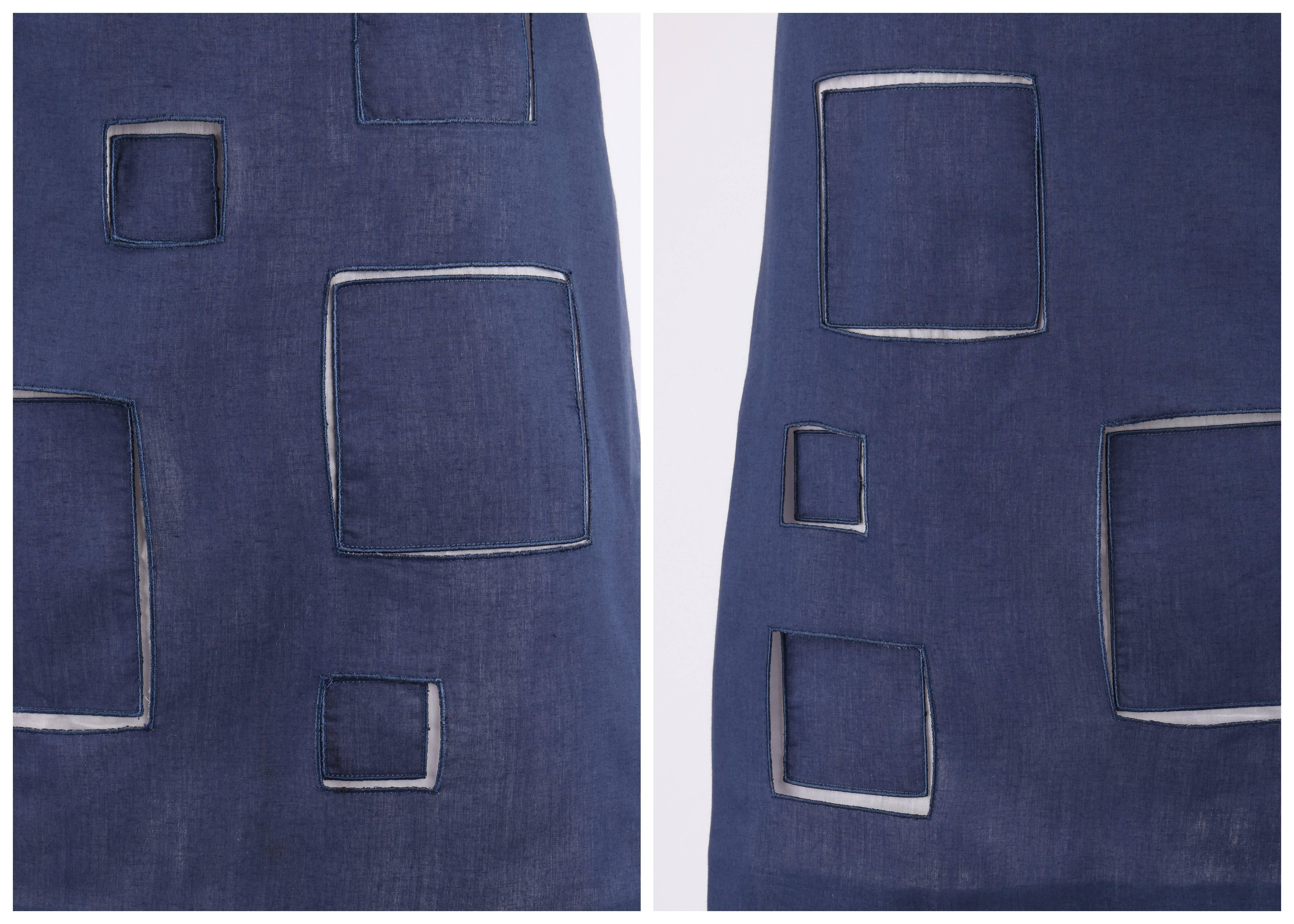 GIVENCHY Couture A/W 1998 ALEXANDER McQUEEN Blue Cotton Square Cut Work Skirt 2