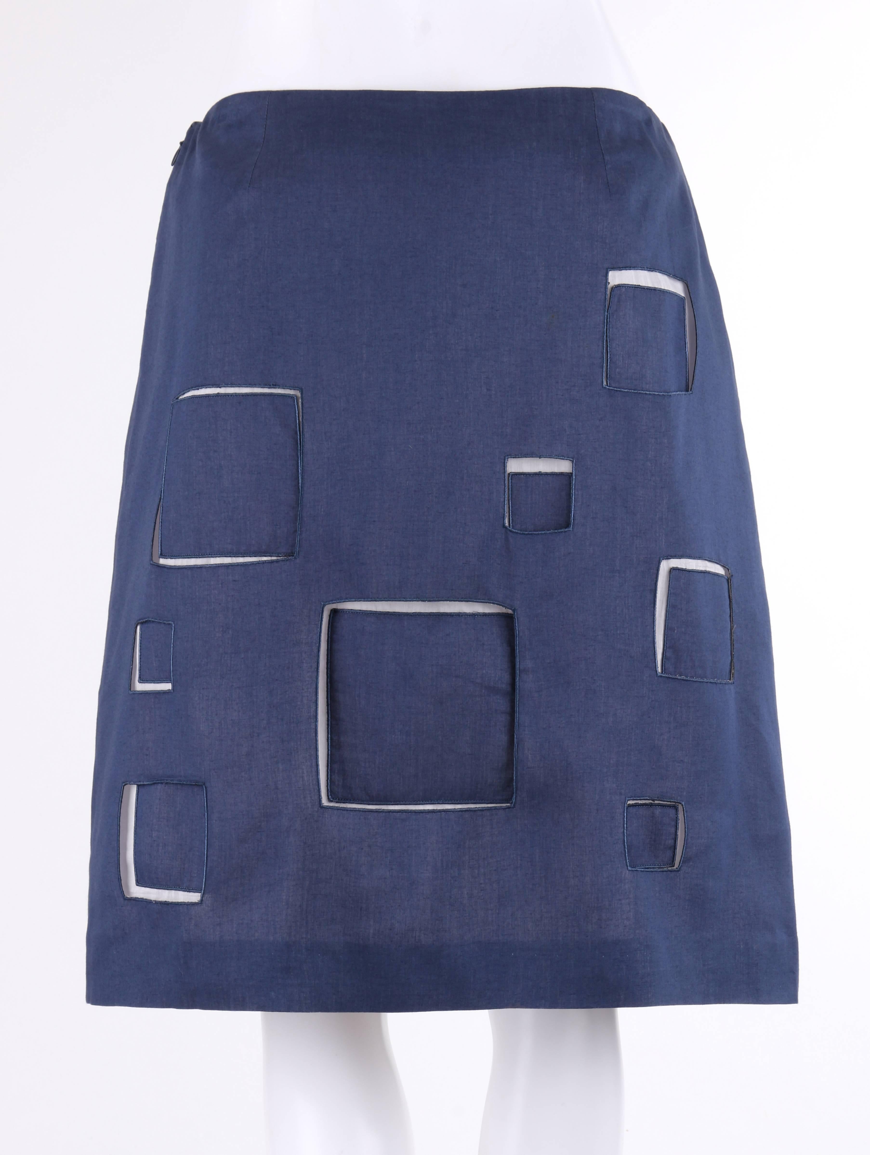 Women's GIVENCHY Couture A/W 1998 ALEXANDER McQUEEN Blue Cotton Square Cut Work Skirt