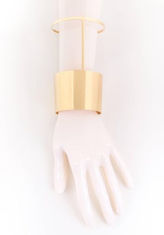 VERSACE c.1980's UGO CORREANI 2 Pc Gold Modernist Cage Cuff Bracelet Set NOS