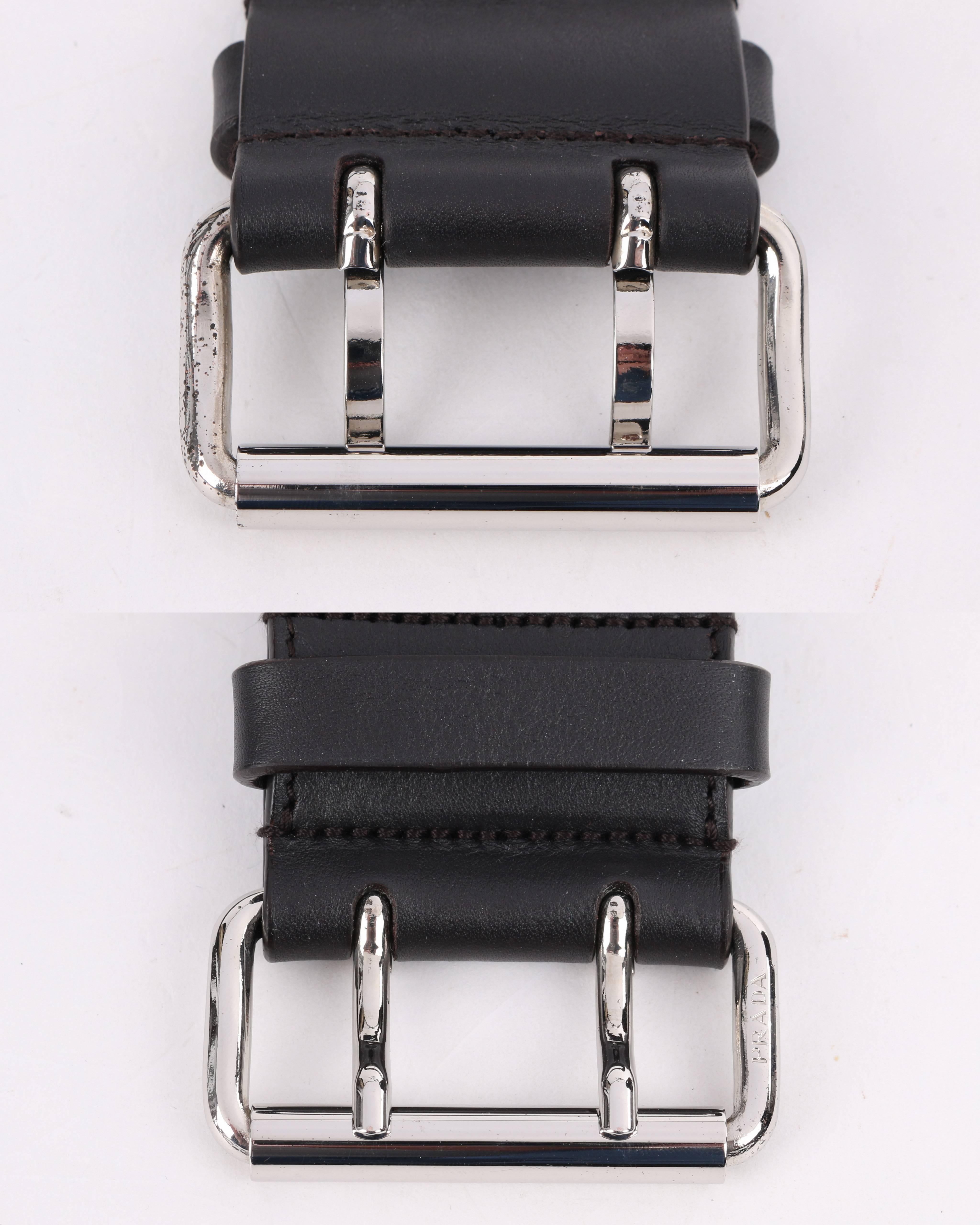 PRADA Sport Dark Brown Leather & Winter White Nylon Double Pouch Waist Belt Bag 1