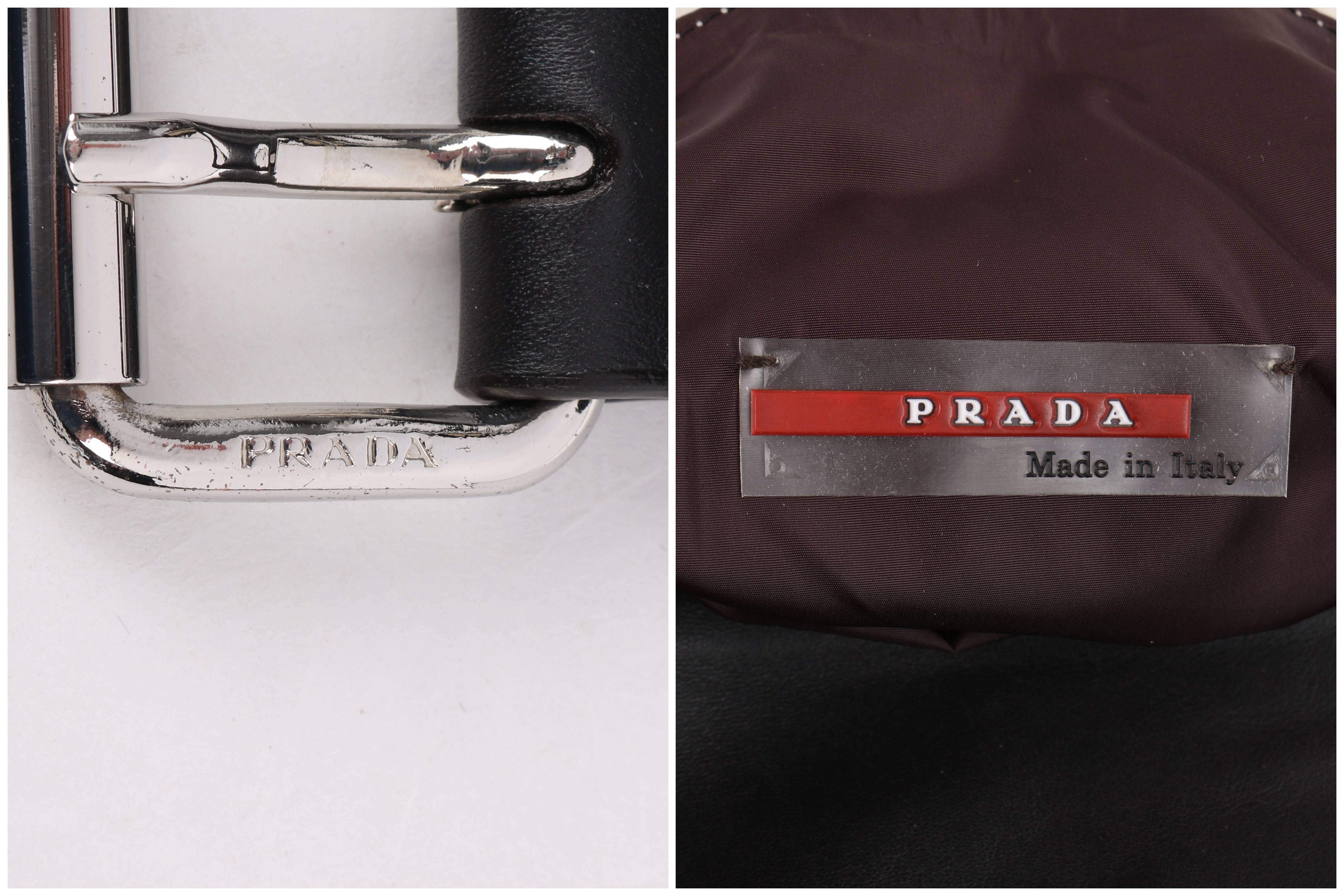 PRADA Sport Dark Brown Leather & Winter White Nylon Double Pouch Waist Belt Bag 2