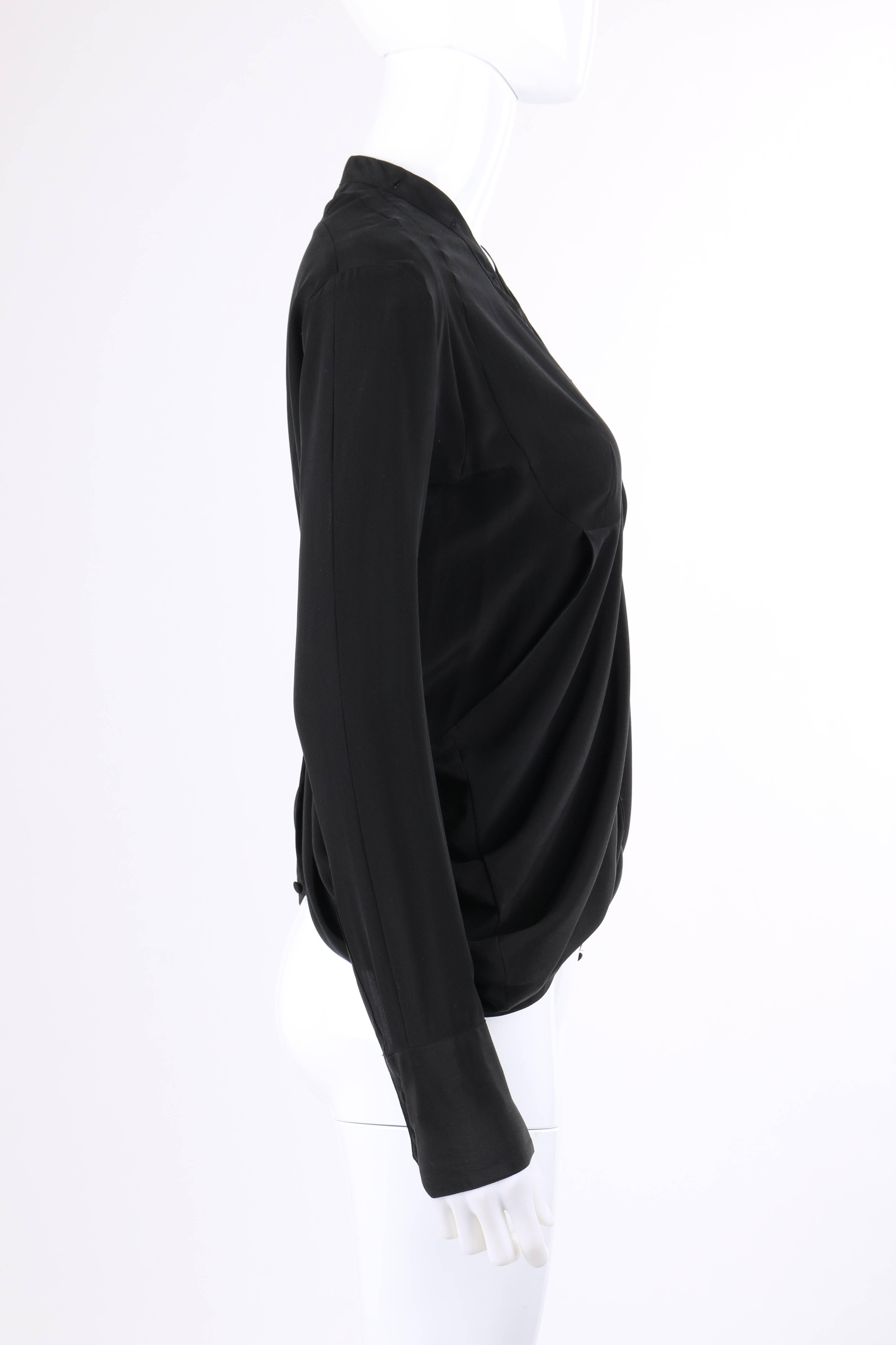 Women's BALENCIAGA A/W 2009 Black Silk Asymmetrical Draped Button Front Blouse Top