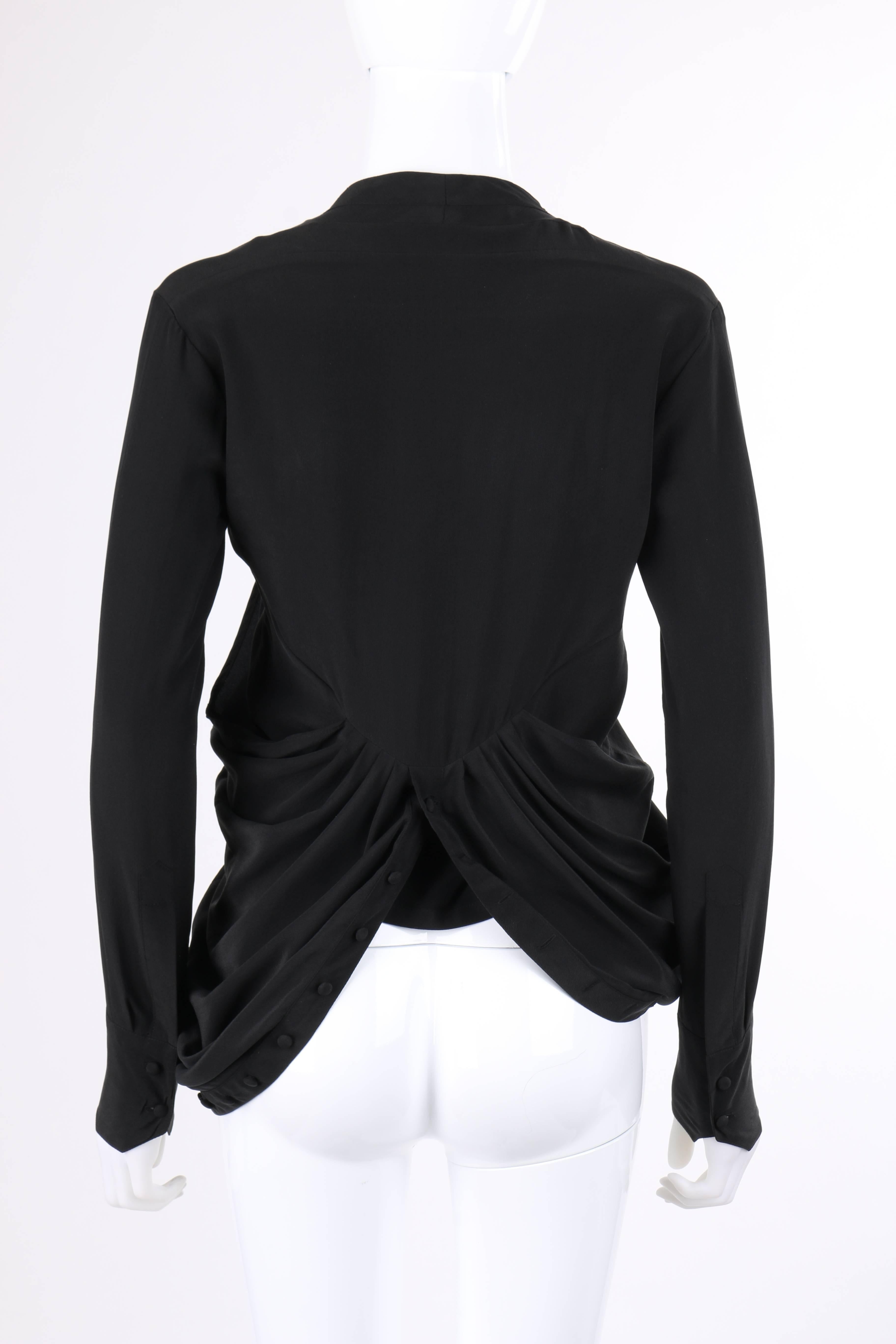 BALENCIAGA A/W 2009 Black Silk Asymmetrical Draped Button Front Blouse Top 1