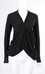 BALENCIAGA A/W 2009 Black Silk Asymmetrical Draped Button Front Blouse Top