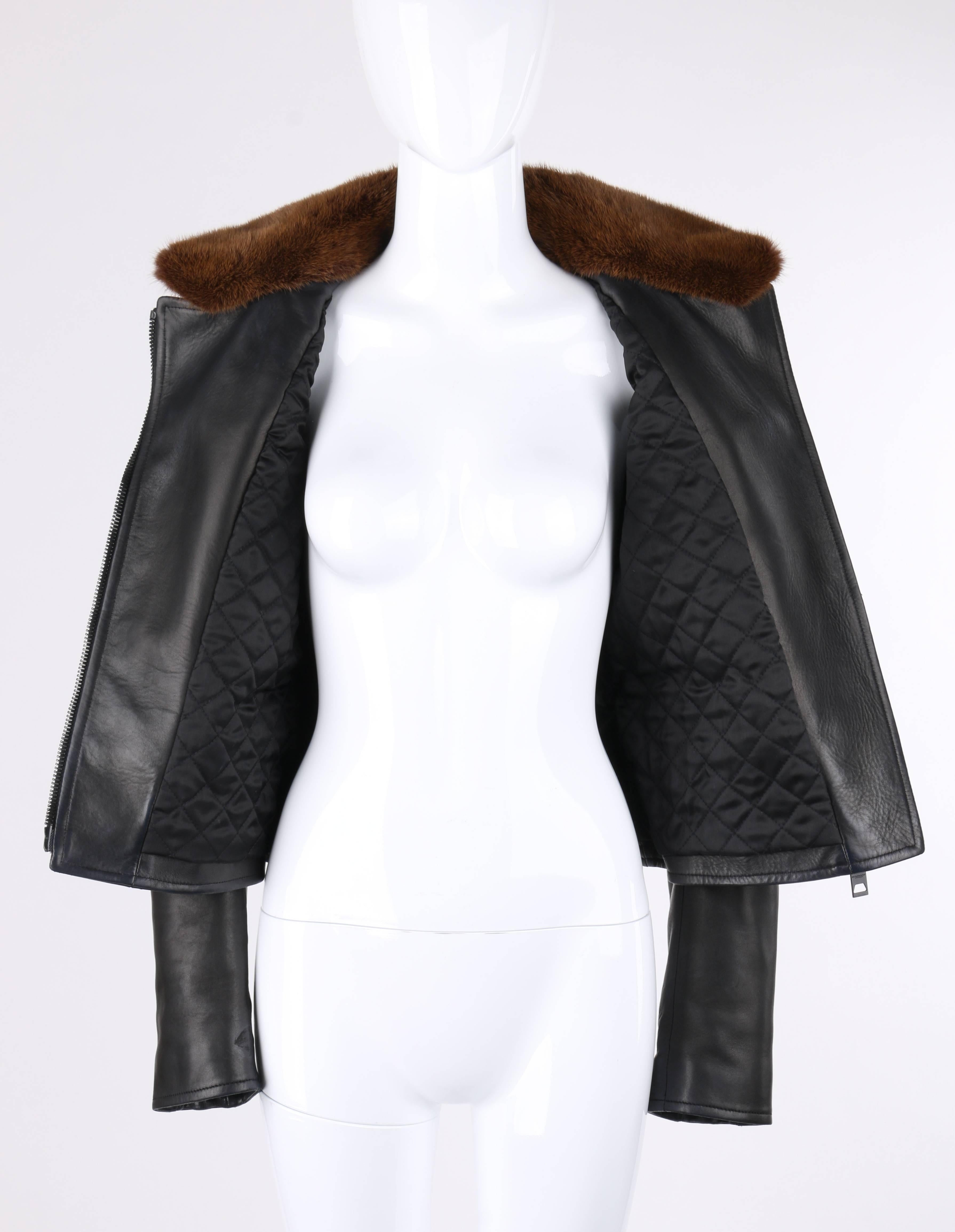 BURBERRY Prorsum - Veste de moto en cuir d'agneau et vison noir, pré-collection automne 2013 en vente 1
