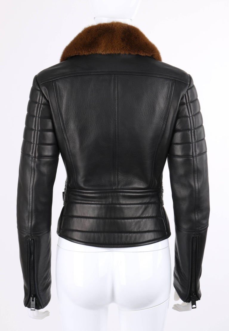 BURBERRY Prorsum Pre-fall 2013 Black Lambskin Leather and Mink Motorcycle  Jacket For Sale at 1stDibs | burberry prorsum leather jacket, burberry  riding jacket