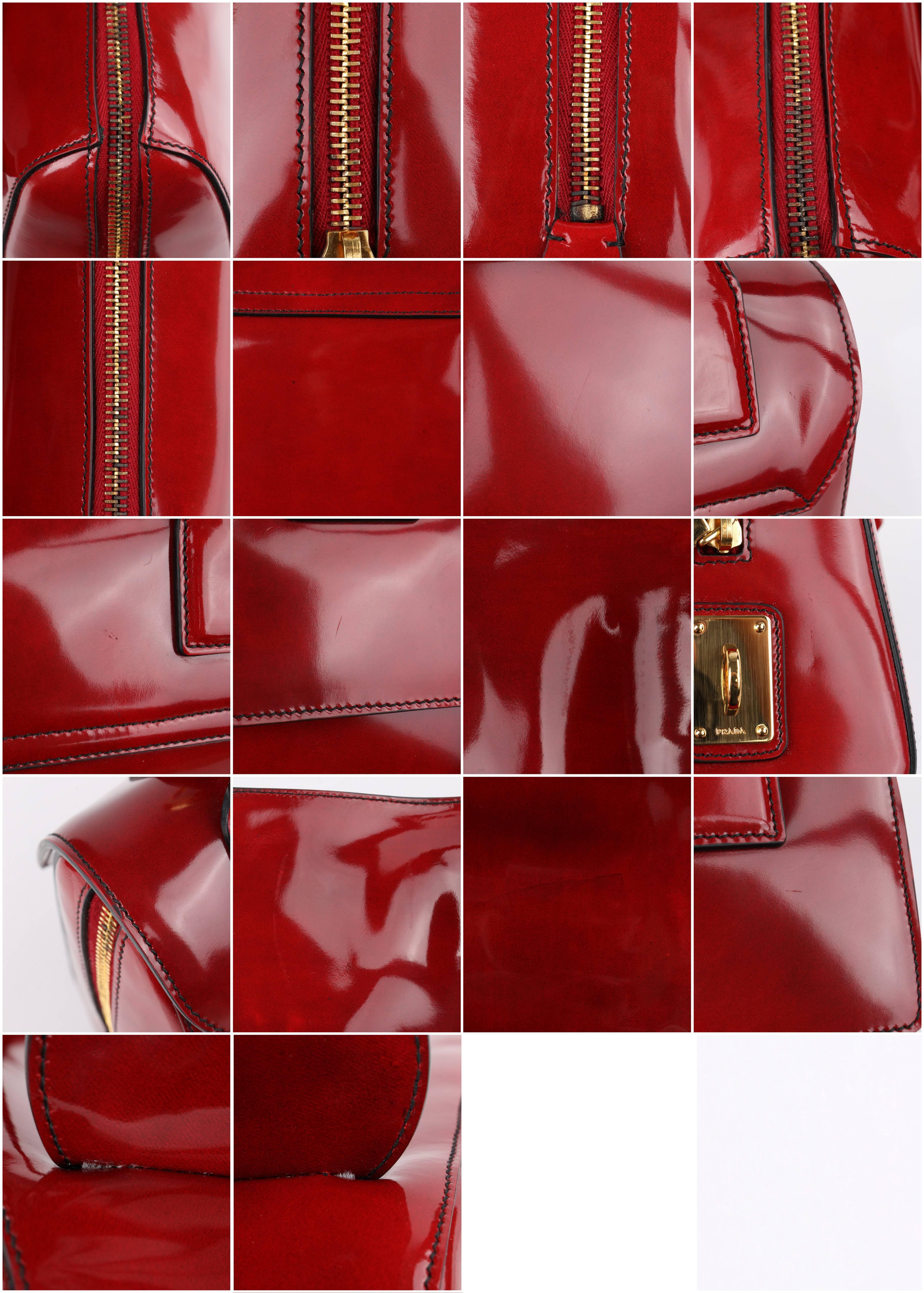 PRADA A/W 2012 Scarlet Red Spazzolato Leather Turn Lock Handbag Purse 2