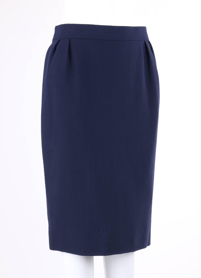 PIERRE CARDIN Haute Couture c.1990's Navy Blue Wool Pencil Skirt For ...
