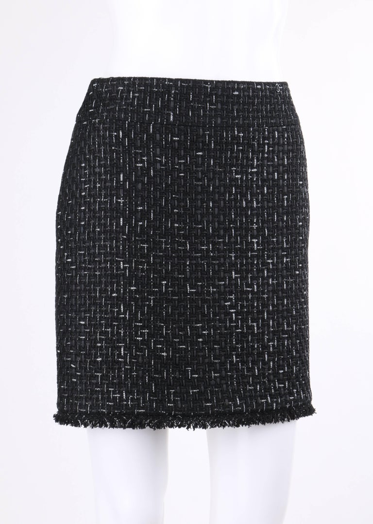 CHANEL Cruise 2013 Classic Black and White Signature Ribbon Tweed Skirt  RARE at 1stDibs
