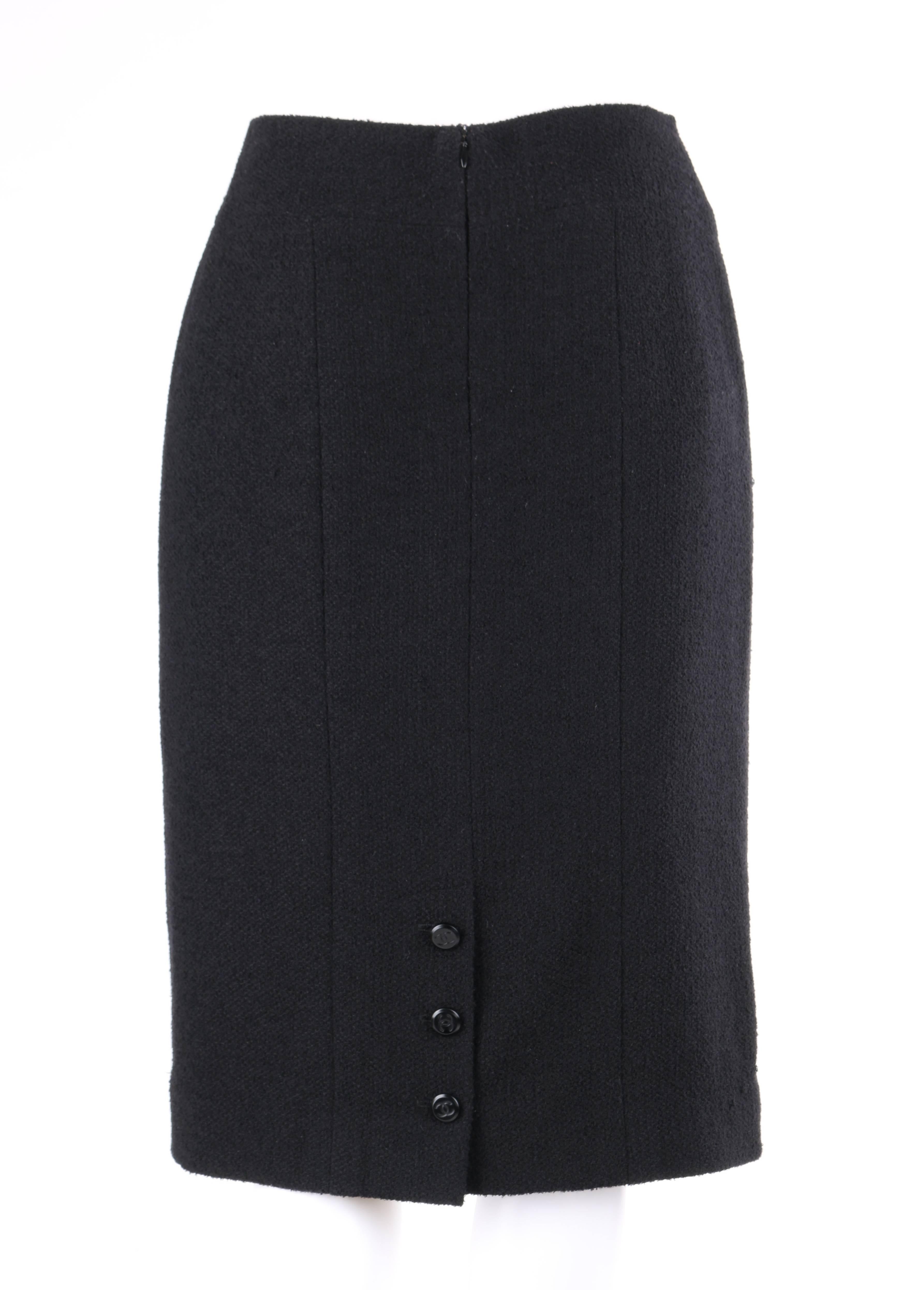 Women's CHANEL A/W 1998 2 Piece Classic Black Boucle Wool Blazer Pencil Skirt Suit Set