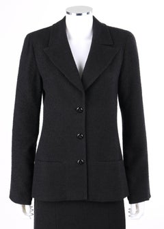 CHANEL A/W 1998 2 Piece Classic Black Boucle Wool Blazer Pencil Skirt Suit Set