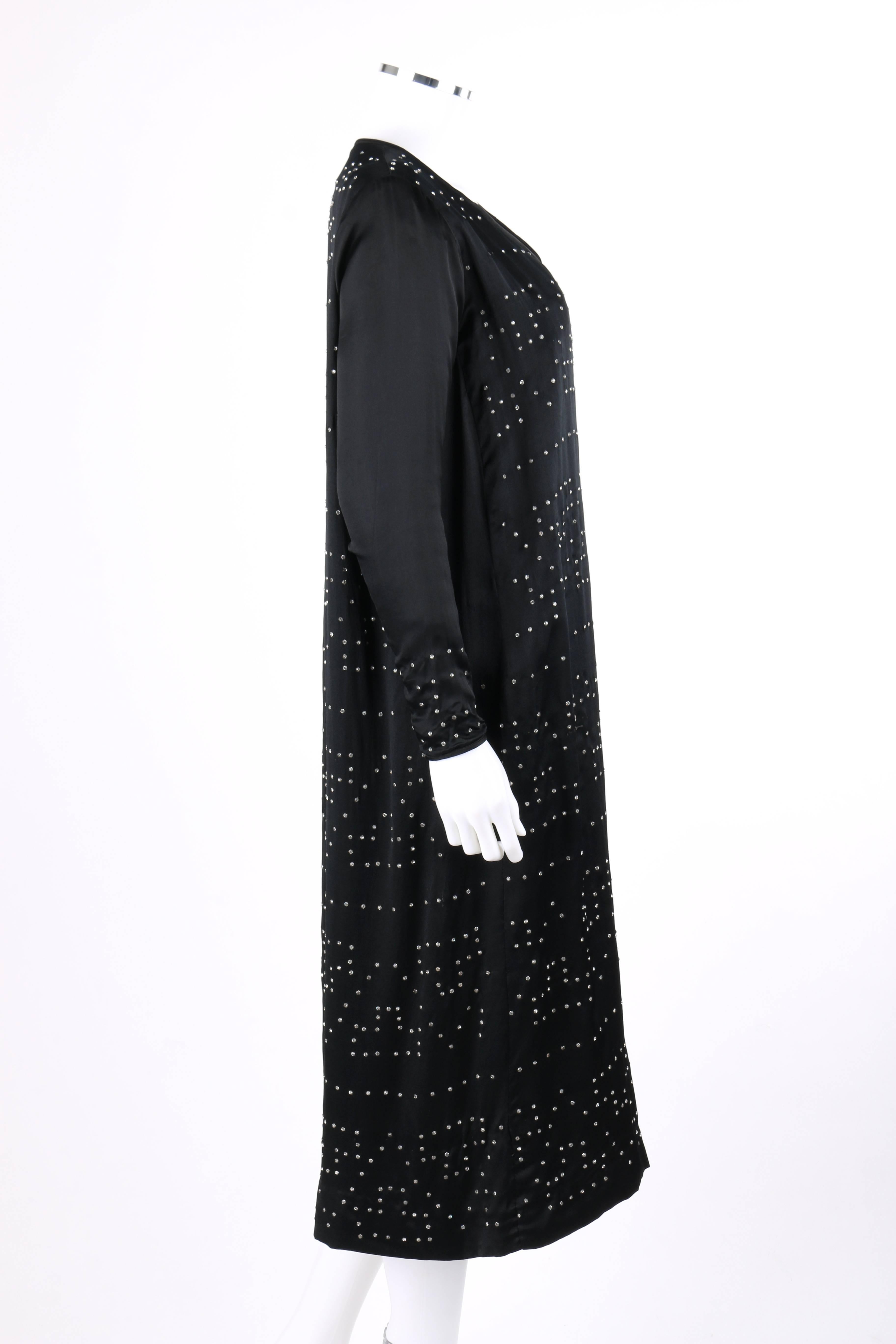 COUTURE c.1920's Black Silk Art Deco Crystal Embellished Flapper Cocktail Dress In Excellent Condition In Thiensville, WI