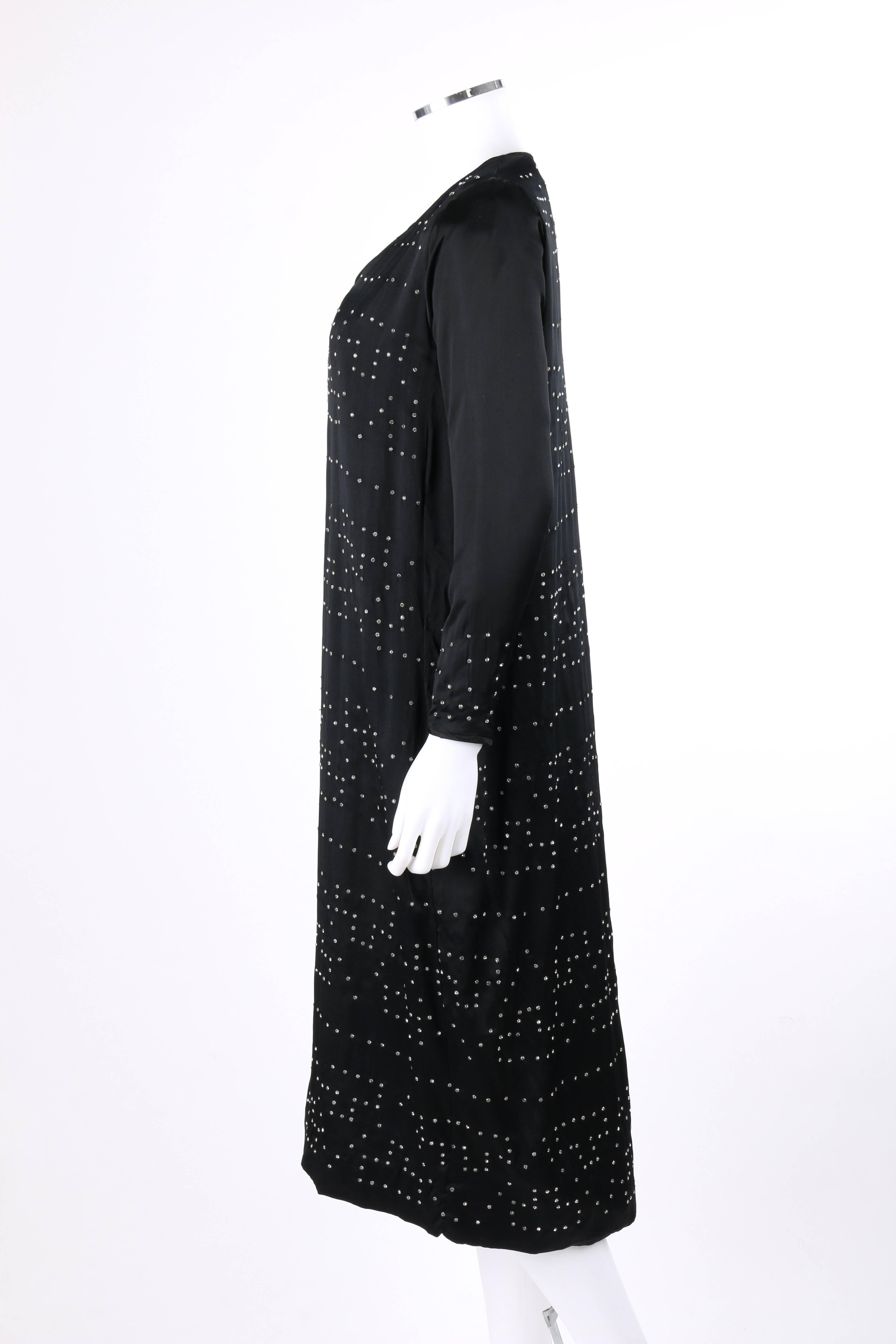 COUTURE c.1920's Black Silk Art Deco Crystal Embellished Flapper Cocktail Dress 1