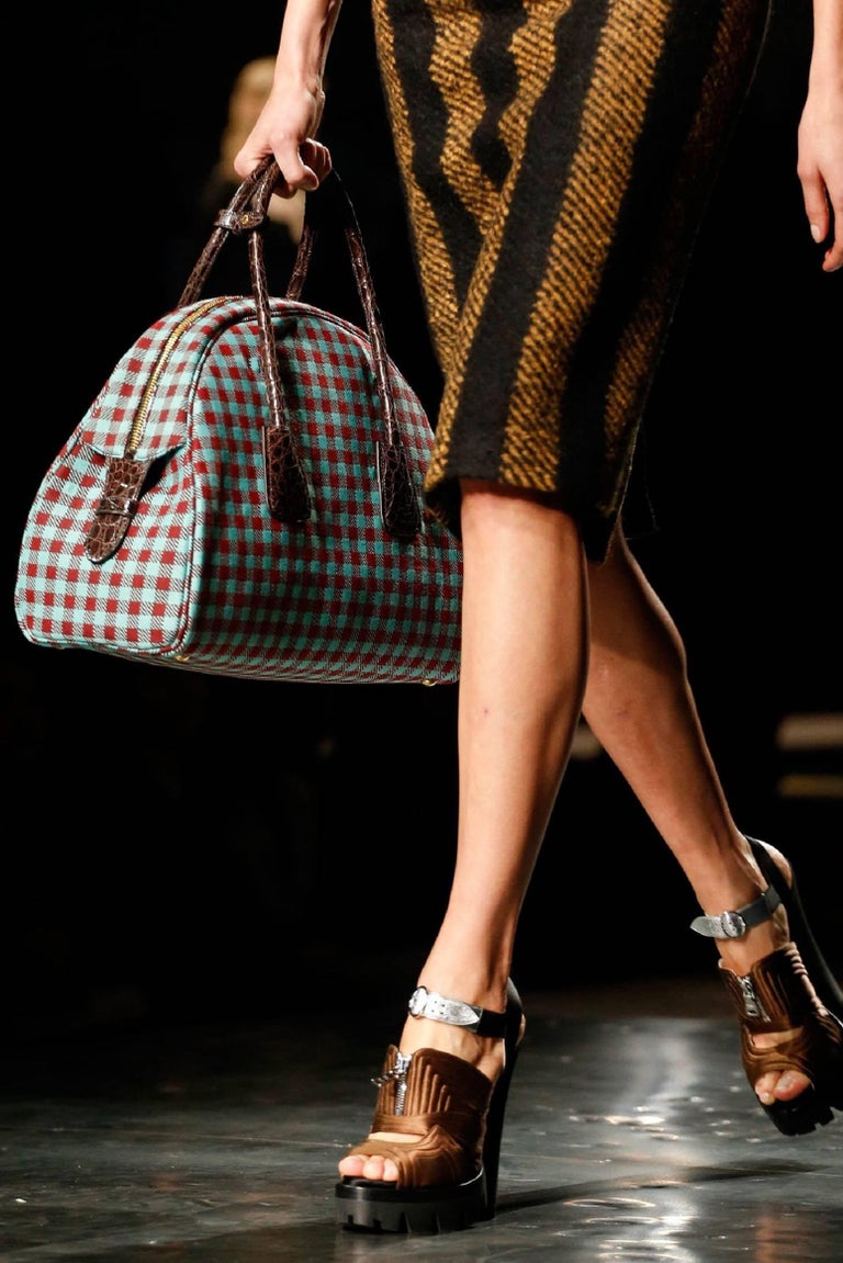 PRADA A/W 2013 "Vichy Check Jacquard" Turquoise and Red Gingham Bowler