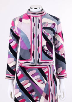 EMILIO PUCCI c.1960's 2 Pc Purple Signature Op Art Print Jacket Skirt Suit Set