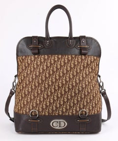 CHRISTIAN DIOR Brown Monogram Canvas & Leather Weekender Travel Bag Luggage Tote