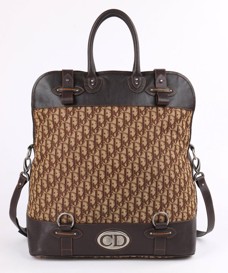 CHRISTIAN DIOR Brown Monogram Canvas and Leather Weekender Travel Bag Luggage Tote at 1stdibs
