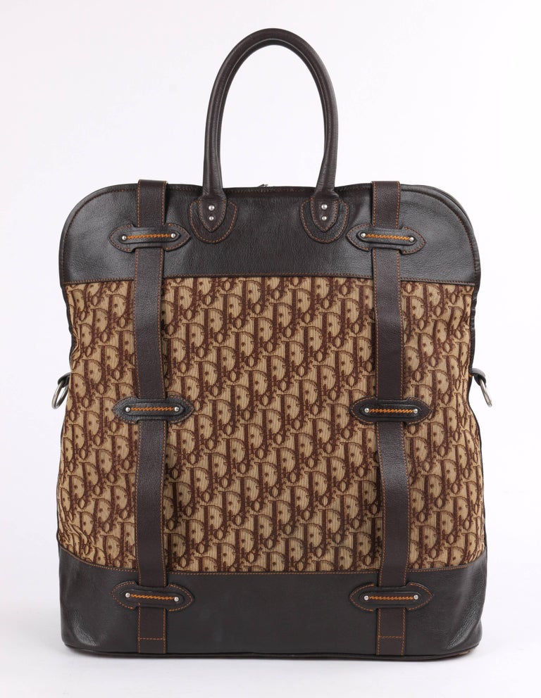 CHRISTIAN DIOR Brown Monogram Canvas and Leather Weekender
