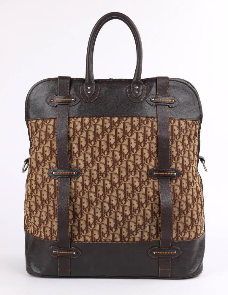 CHRISTIAN DIOR Brown Monogram Canvas and Leather Weekender Travel Bag Luggage Tote at 1stdibs