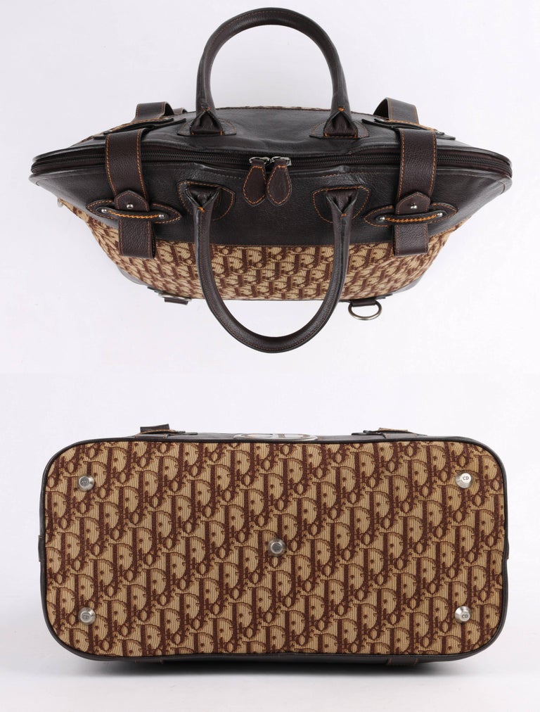 CHRISTIAN DIOR Brown Monogram Canvas and Leather Weekender Travel Bag Luggage Tote at 1stDibs