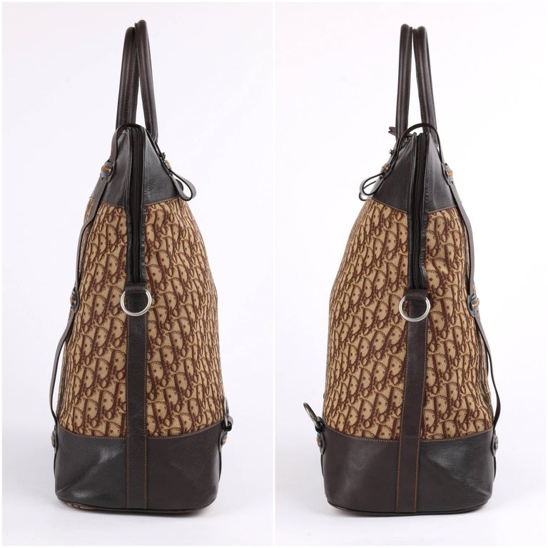 CHRISTIAN DIOR Brown Monogram Canvas and Leather Weekender Travel Bag