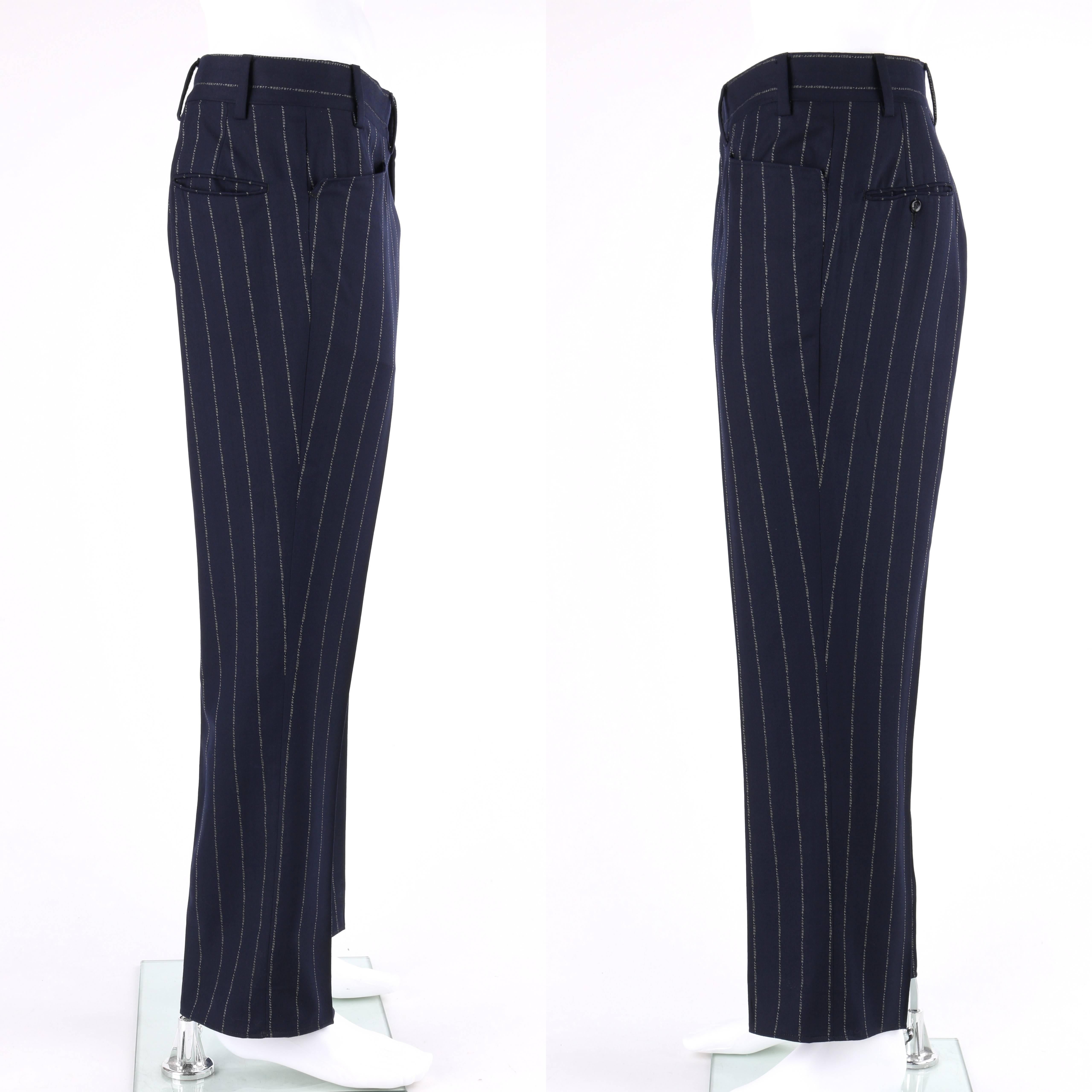 BILL BLASS c.1970's 2 Pc Navy Blue Wool Signature Pinstripe Jacket Pant Suit Set 2