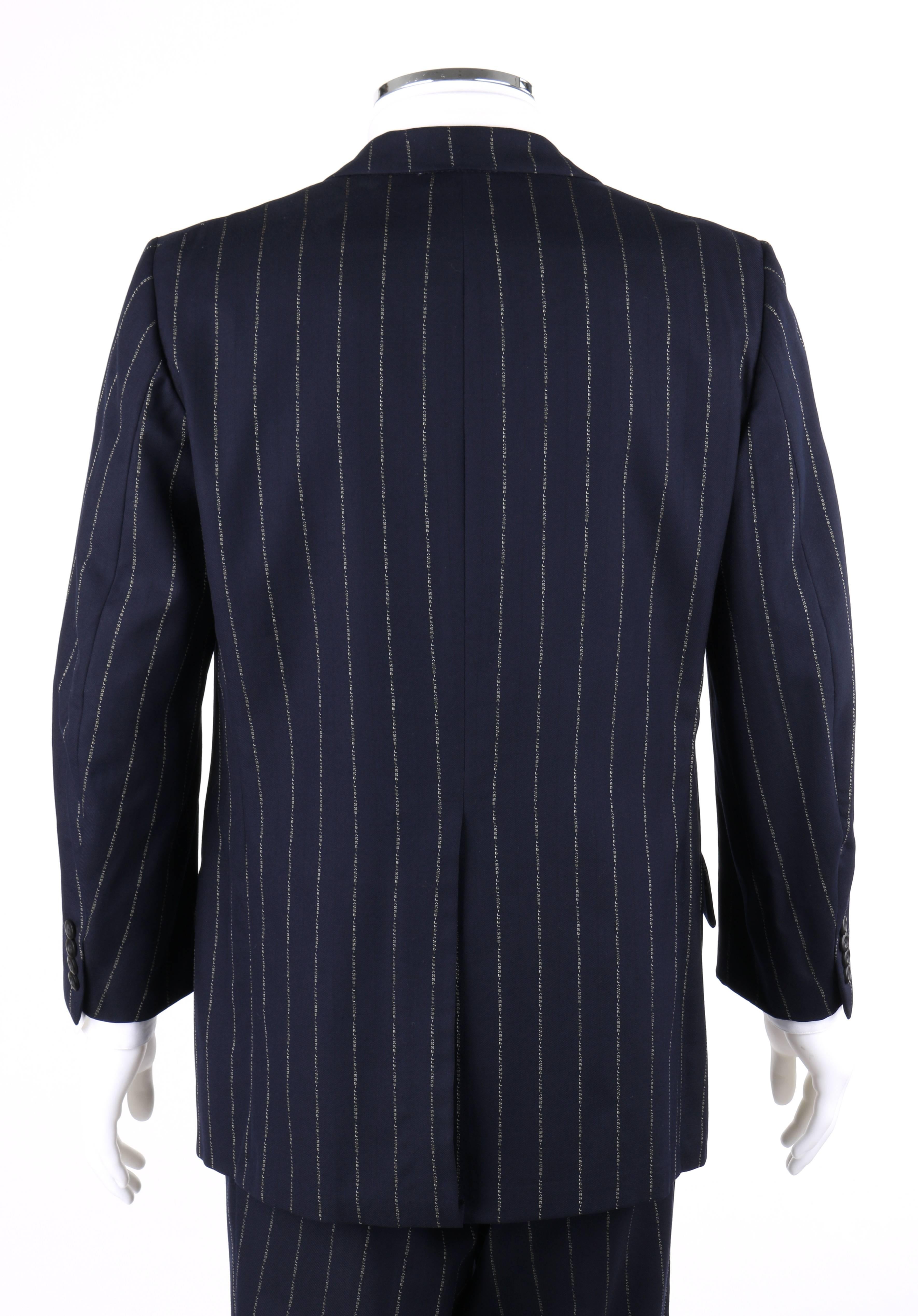 BILL BLASS c.1970's 2 Pc Navy Blue Wool Signature Pinstripe Jacket Pant ...